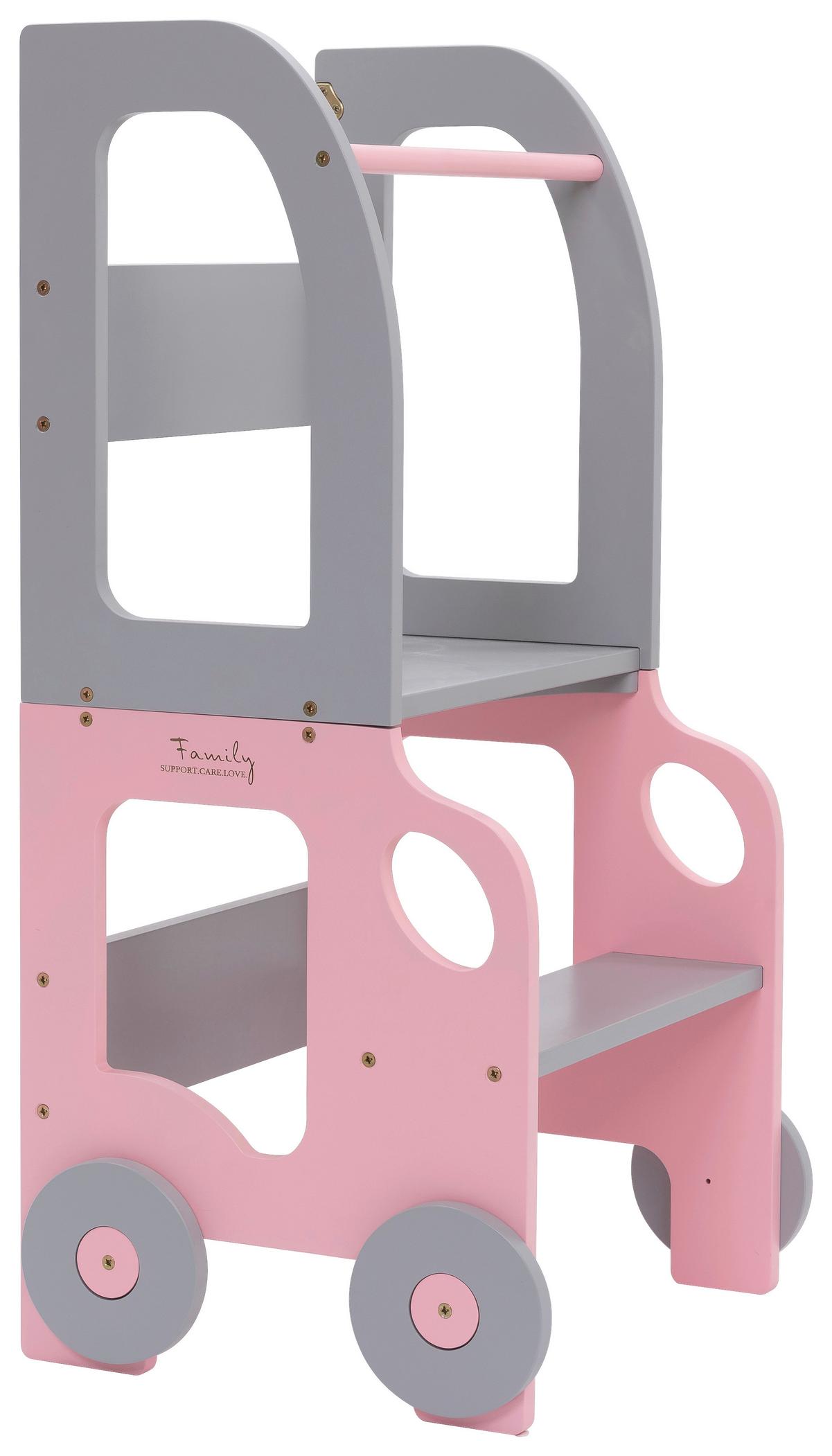 Hochstuhl Car Step Stool Aus Holz Grau/pink - Pink/Grau, Basics, Holz (38/90/40cm)