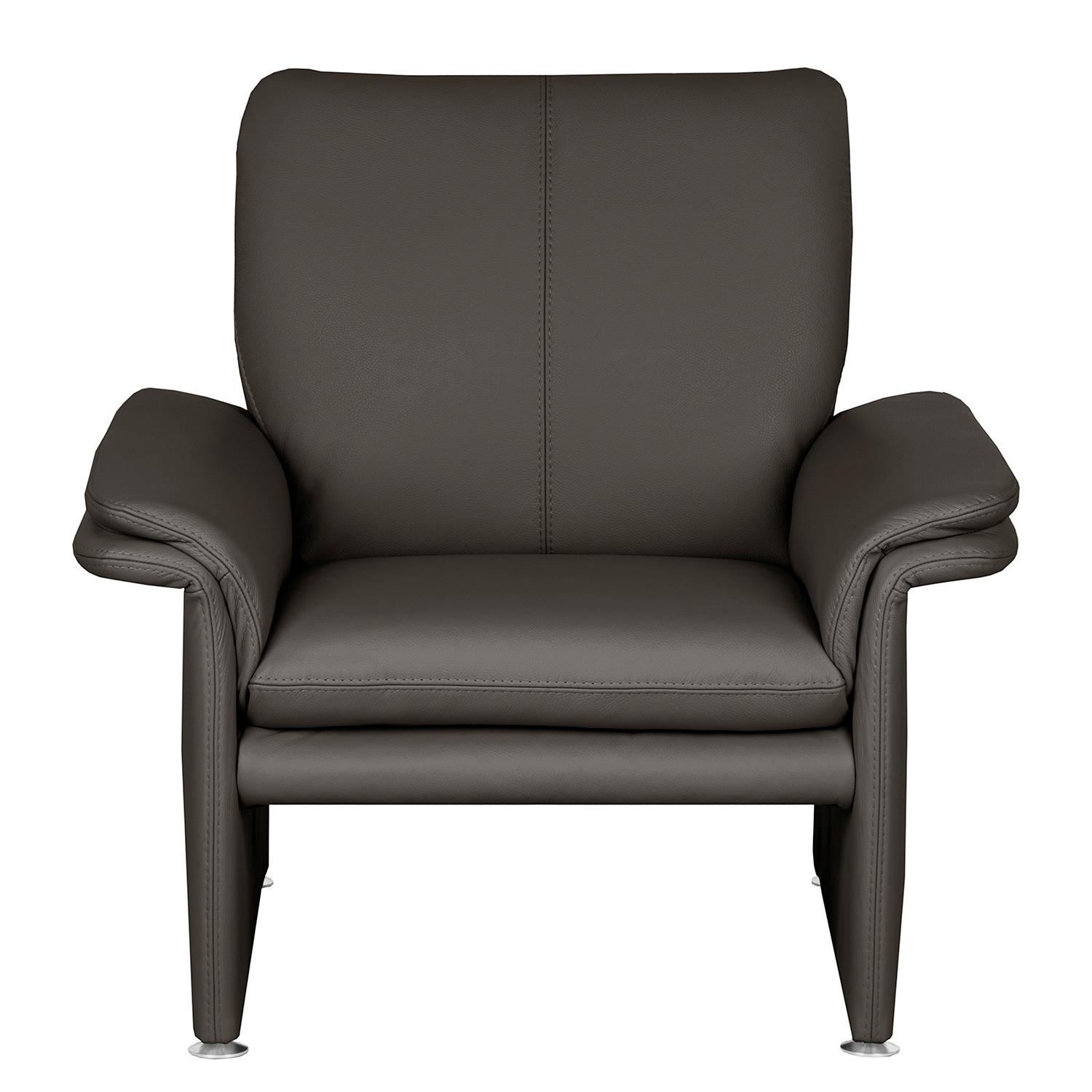 Sessel Comodo Echtleder dunkelbraun B: 93 cm - Dunkelbraun/Silberfarben, Design, Leder (93/90/88cm) - Livetastic
