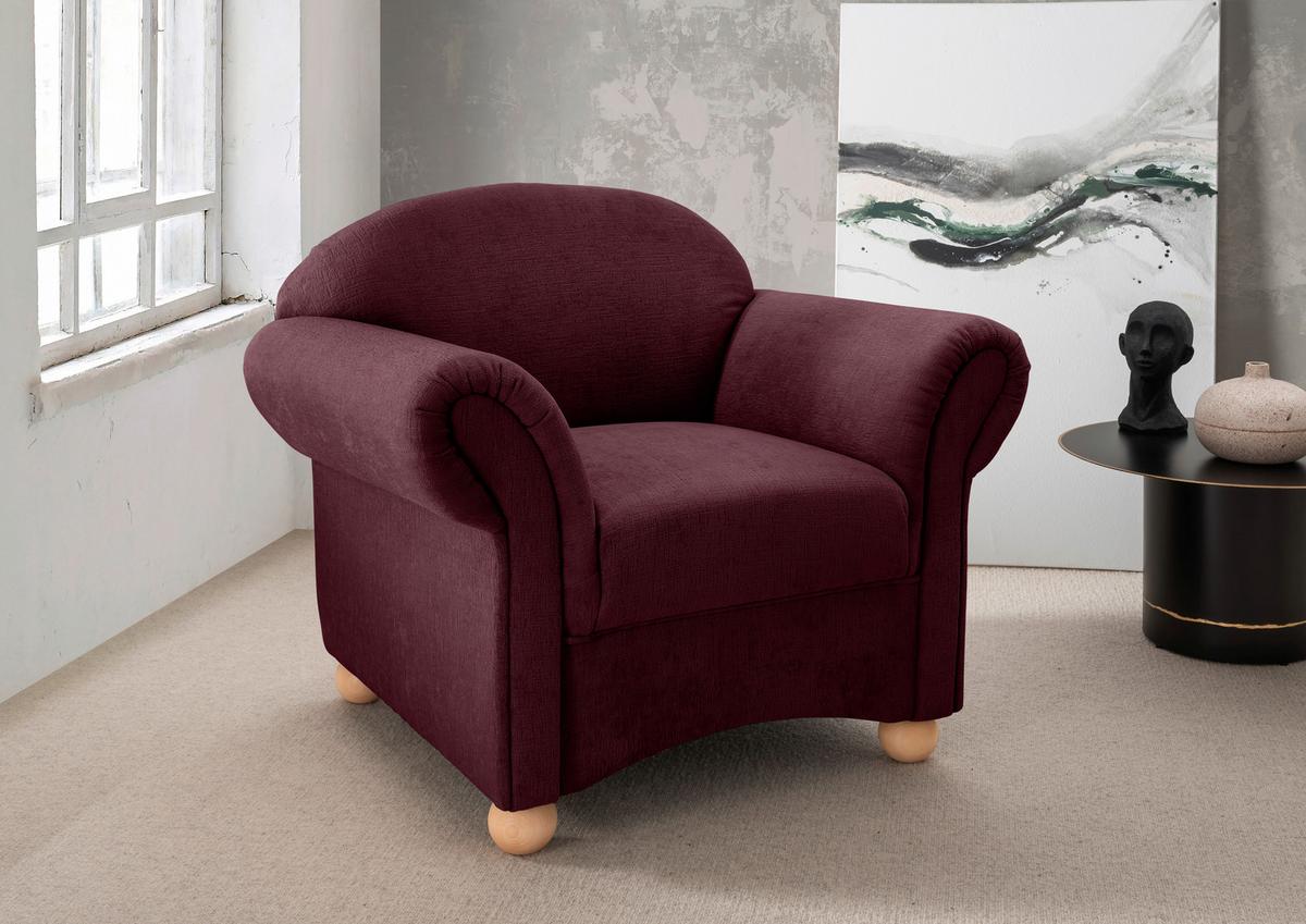 Sessel Torello Bordeaux B: 90cm - Wildeiche/Bordeaux, KONVENTIONELL, Textil (90/84/80cm) - Livetastic