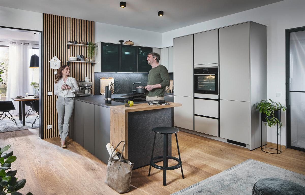 Einbauküche Ip3150 - Graubraun/Braun, Basics, Holzwerkstoff
