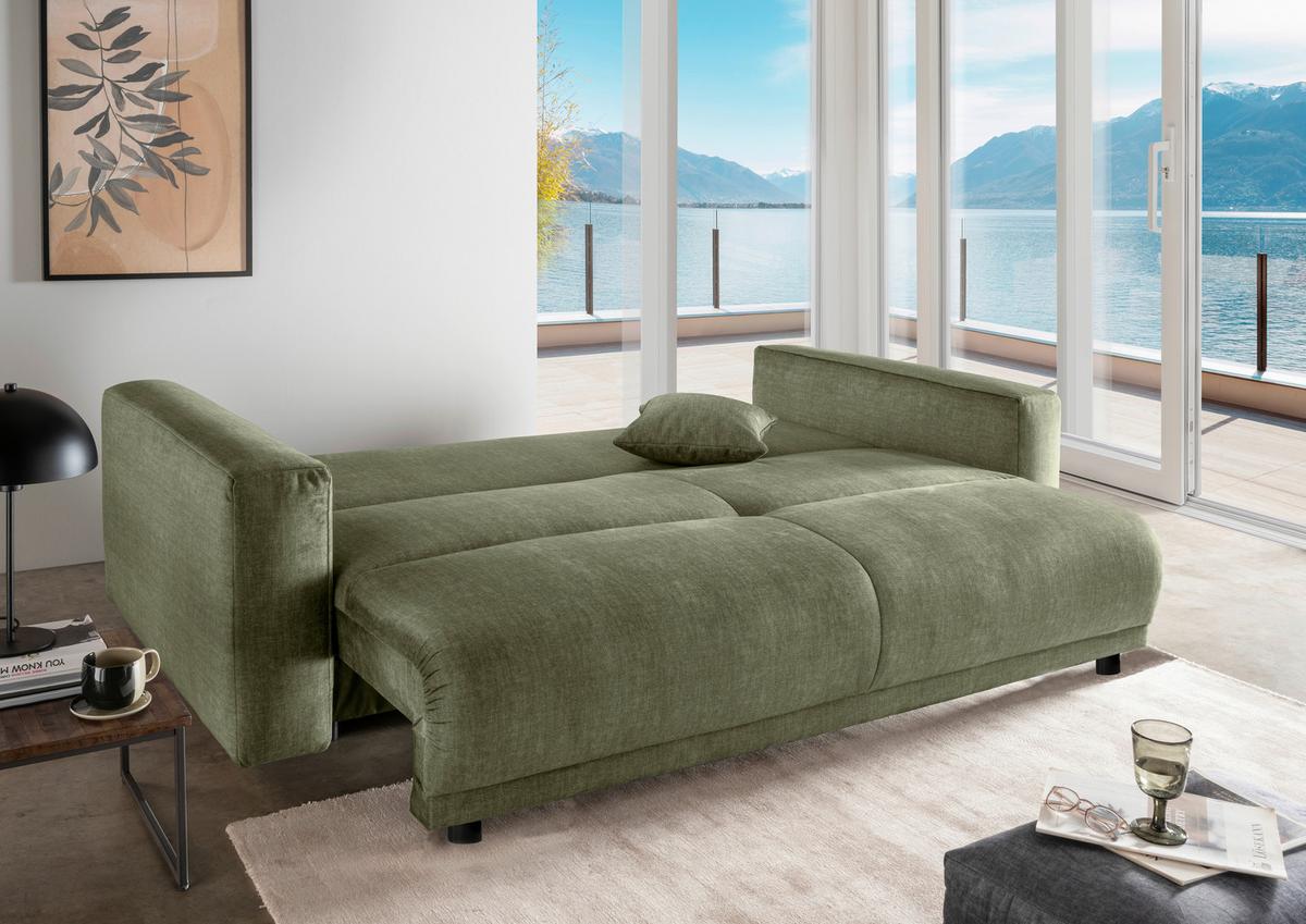 Schlafsofa Longo, Grün B: 245 Cm - Schwarz/Grün, MODERN, Textil (245/86/126cm) - Livetastic