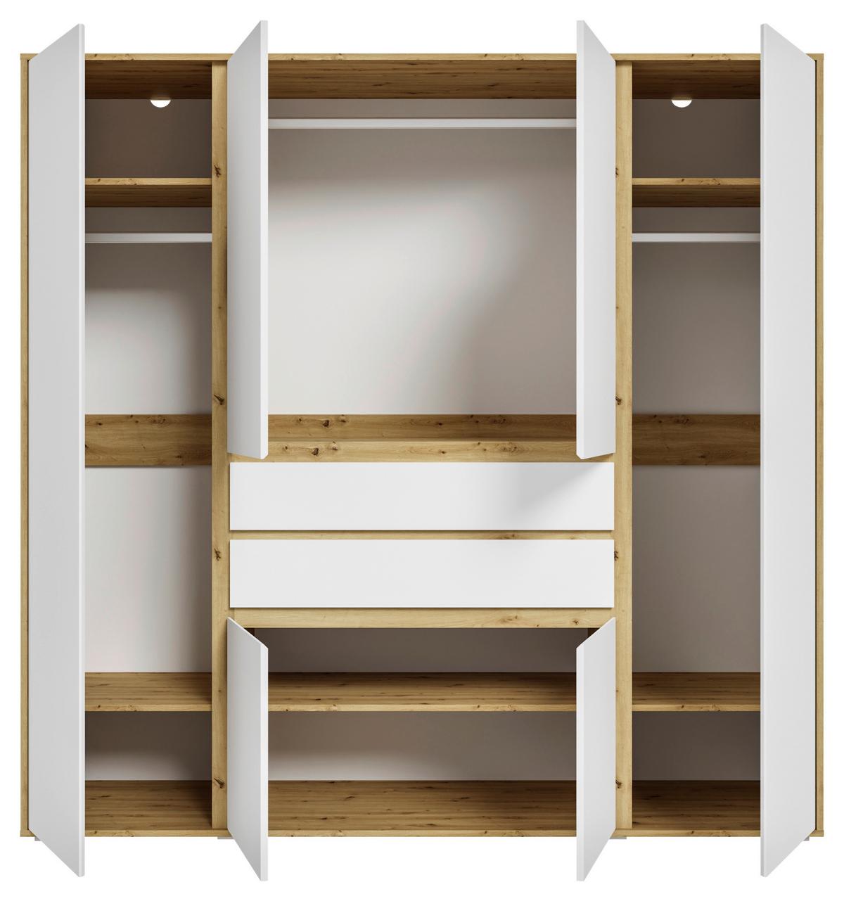 Drehtürenschrank Falun Weiß /Eiche Artisan Dekor B: 197cm - Weiß/Eiche Artisan, MODERN, Holzwerkstoff (197/194/56cm) - MID.YOU