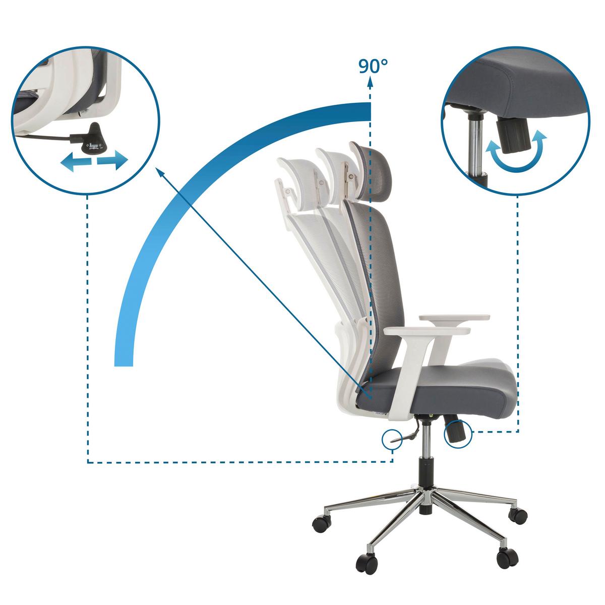 Drehstuhl Belaia W - Silberfarben/Grau, Basics, Kunststoff/Textil (66/113-130/60cm) - MID.YOU