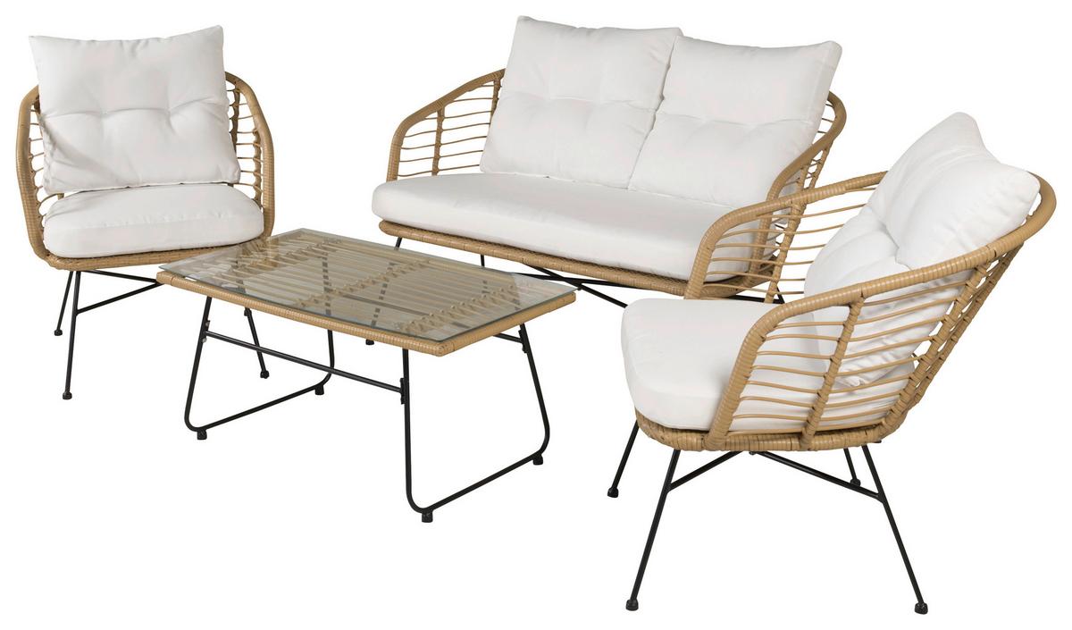 Loungegarnitur Viga - Beige/Schwarz, KONVENTIONELL, Glas/Kunststoff - Gardenson