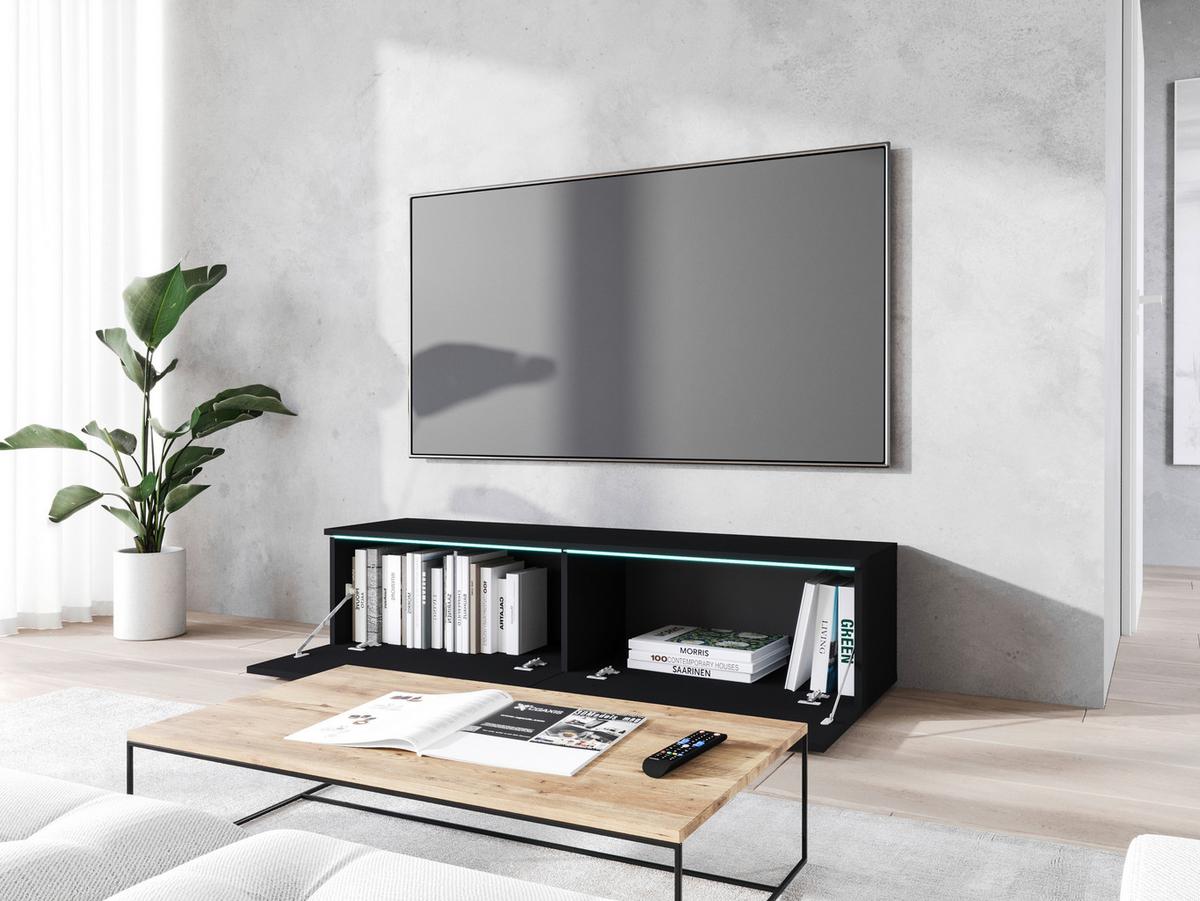 Nízká komoda s LED osvětlením 140 cm - šedá/černá, Basics, kompozitní dřevo/plast (140/30/33cm) - P & B