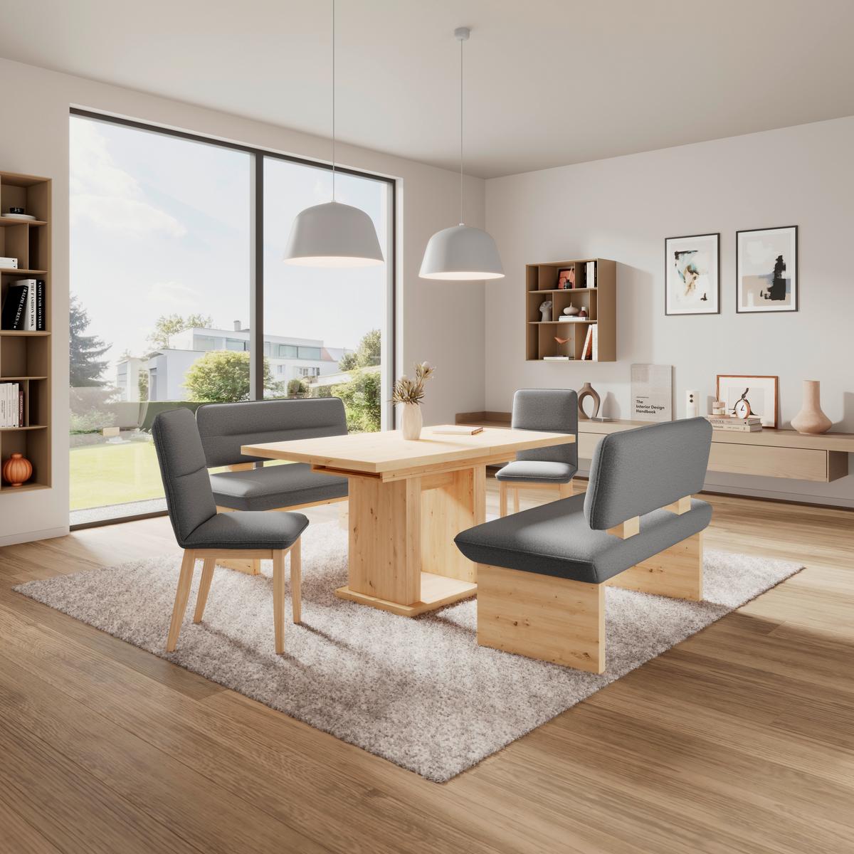 Sitzbank Beluna II Webstoff dunkelgrau, B: 140cm - Eichefarben/Dunkelgrau, KONVENTIONELL, Holzwerkstoff/Textil (140/87/67cm) - James Wood