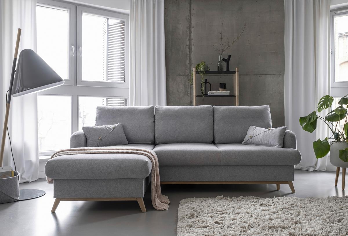 Ecksofa Scandic Lagom Beige S: 157x235 cm - Hellgrau/Naturfarben, Textil (157/235cm) - MID.YOU