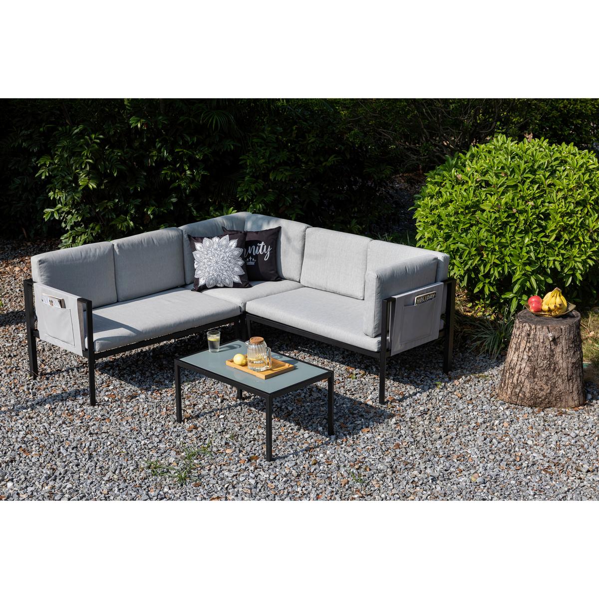 Loungegarnitur Kos - Anthrazit/Grau, MODERN, Textil/Metall - Gardenson