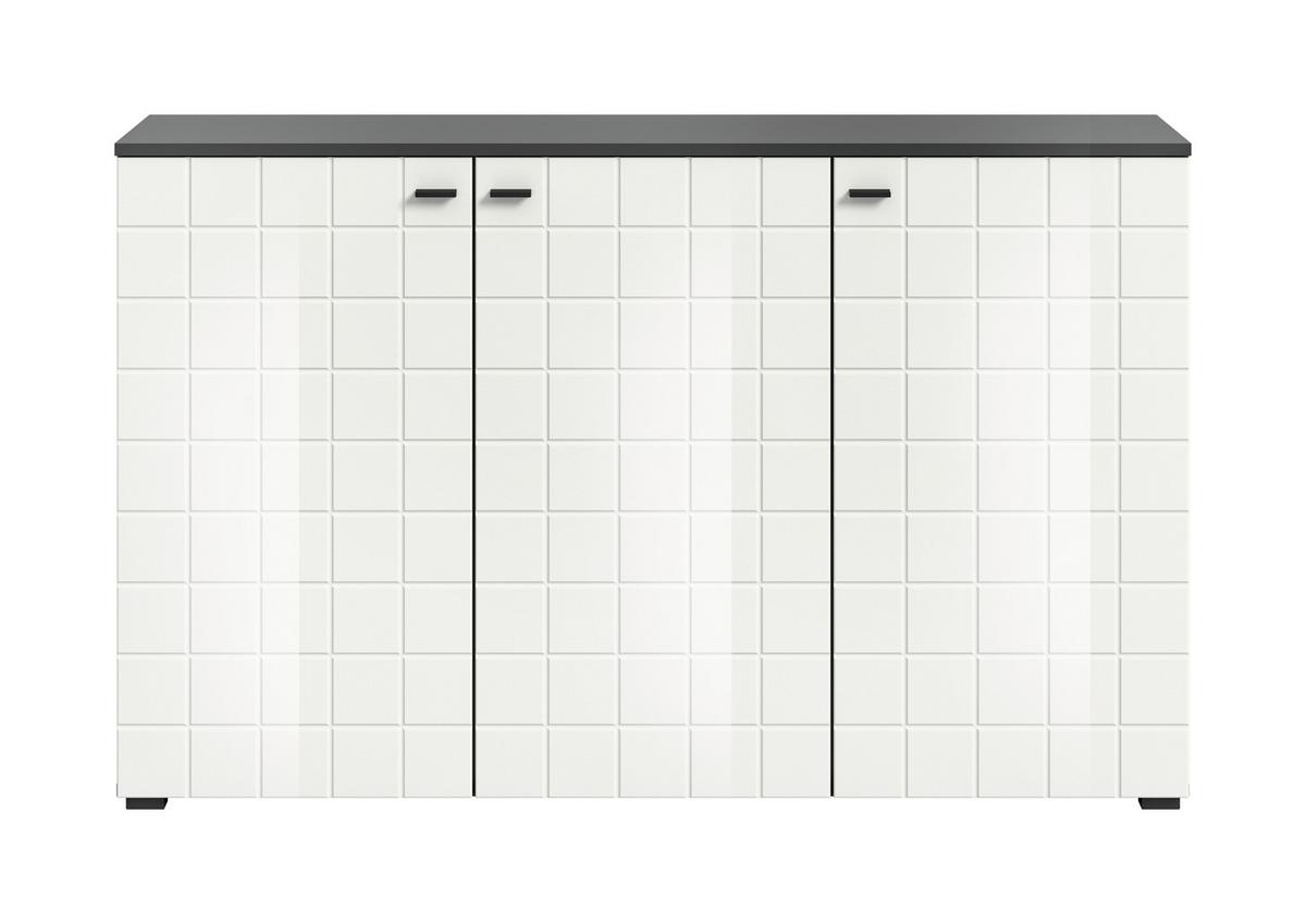 Sideboard Monte Weiß B: 138 Cm - Weiß Hochglanz/Schwarz, Design, Holzwerkstoff (138/87/37cm) - MID.YOU
