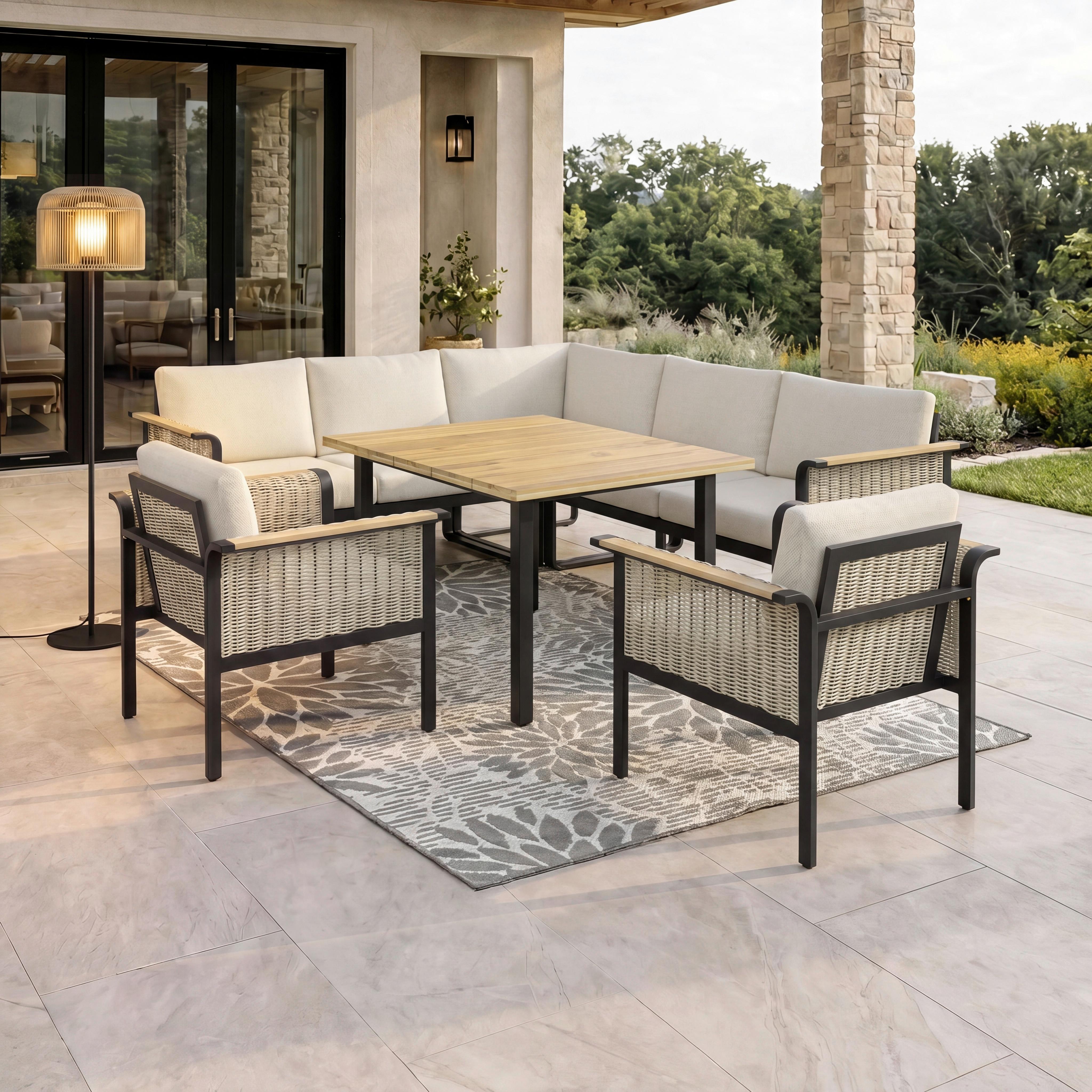 JÍDELNÍ TERASOVÁ SOUPRAVA CASSANDRA - barvy teak/světle hnědá, Moderní, kov/dřevo - Bessagi Garden