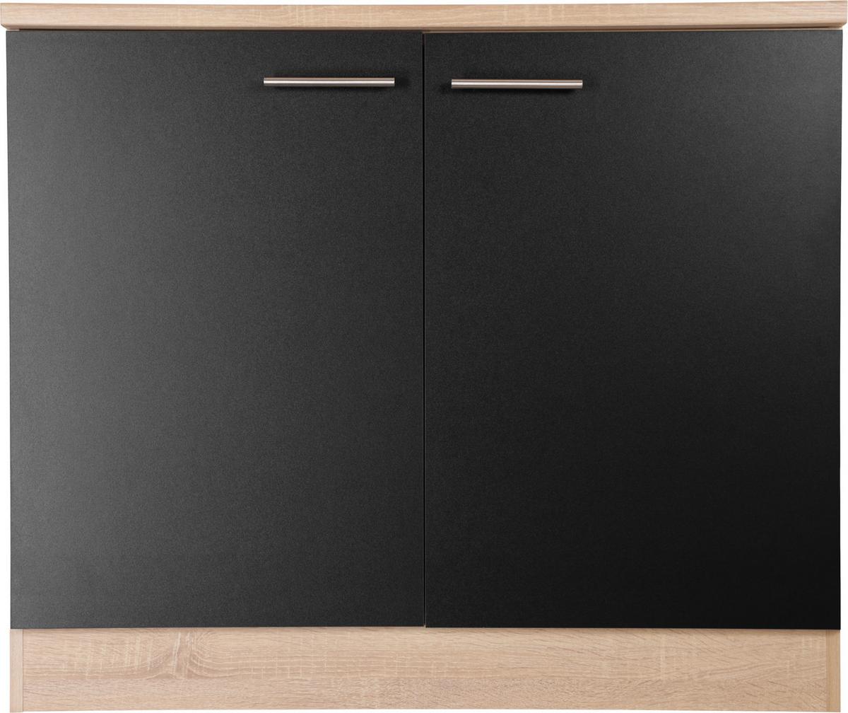 Spülenunterschrank Merle Schwarz, Eiche Dekor B: 100 cm - Eichefarben/Schwarz, Basics, Holzwerkstoff (100/84,8/60cm) - Respekta