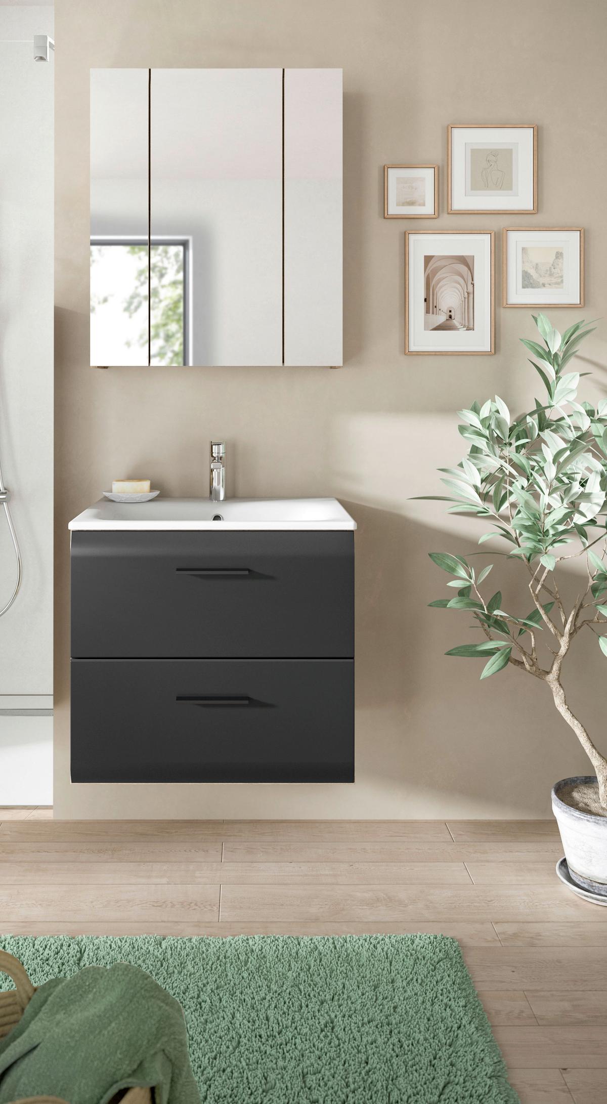 Kúpeľňa Ice 2-dielna. čierna/Dub tmavy - čierna/biela, Basics, kompozitné drevo/plast (60cm) - MID.YOU