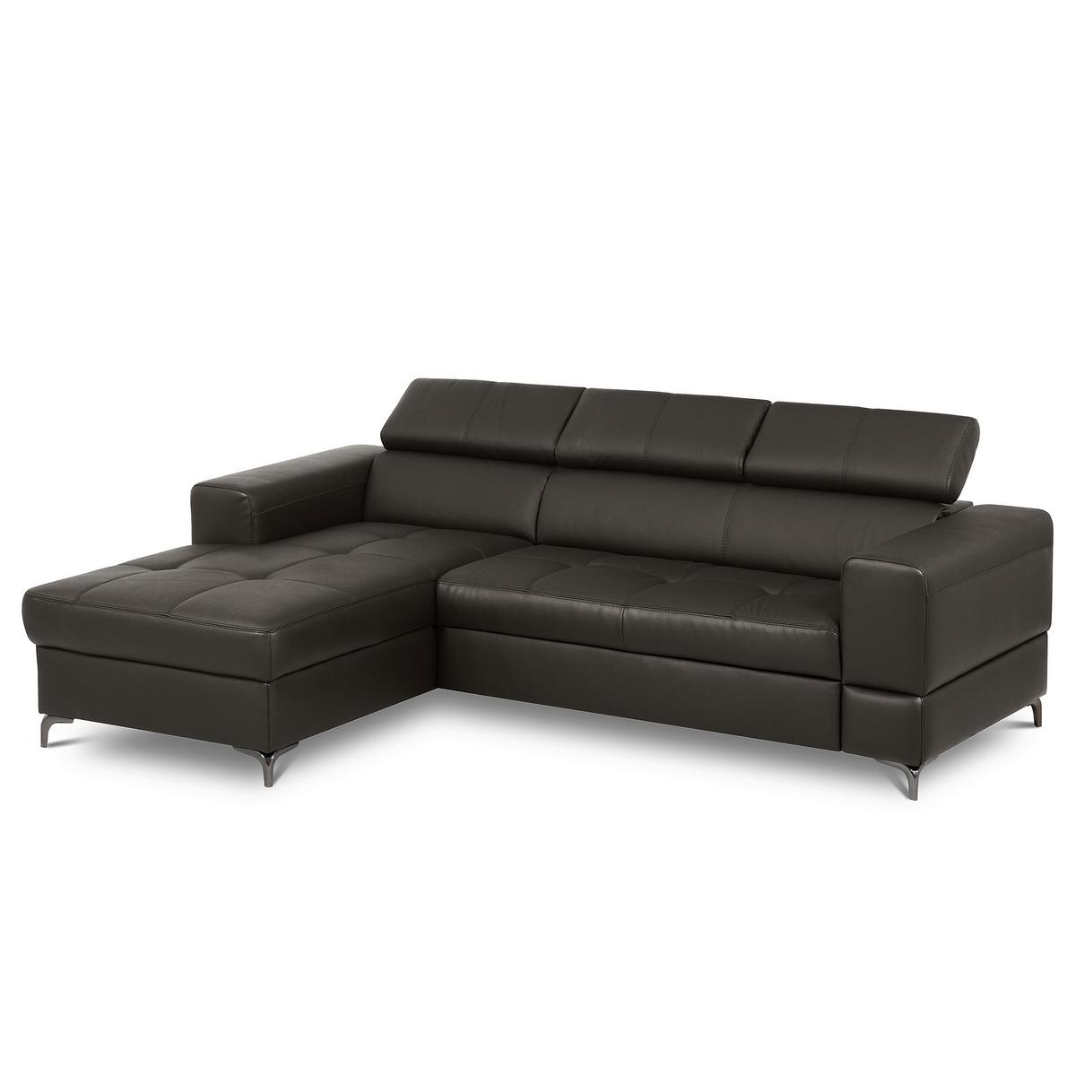 Ecksofa Torino Teilleder Dunkelbraun 173x247 - Dunkelbraun/Schwarz, Design, Leder/Textil (173/247cm) - Livetastic