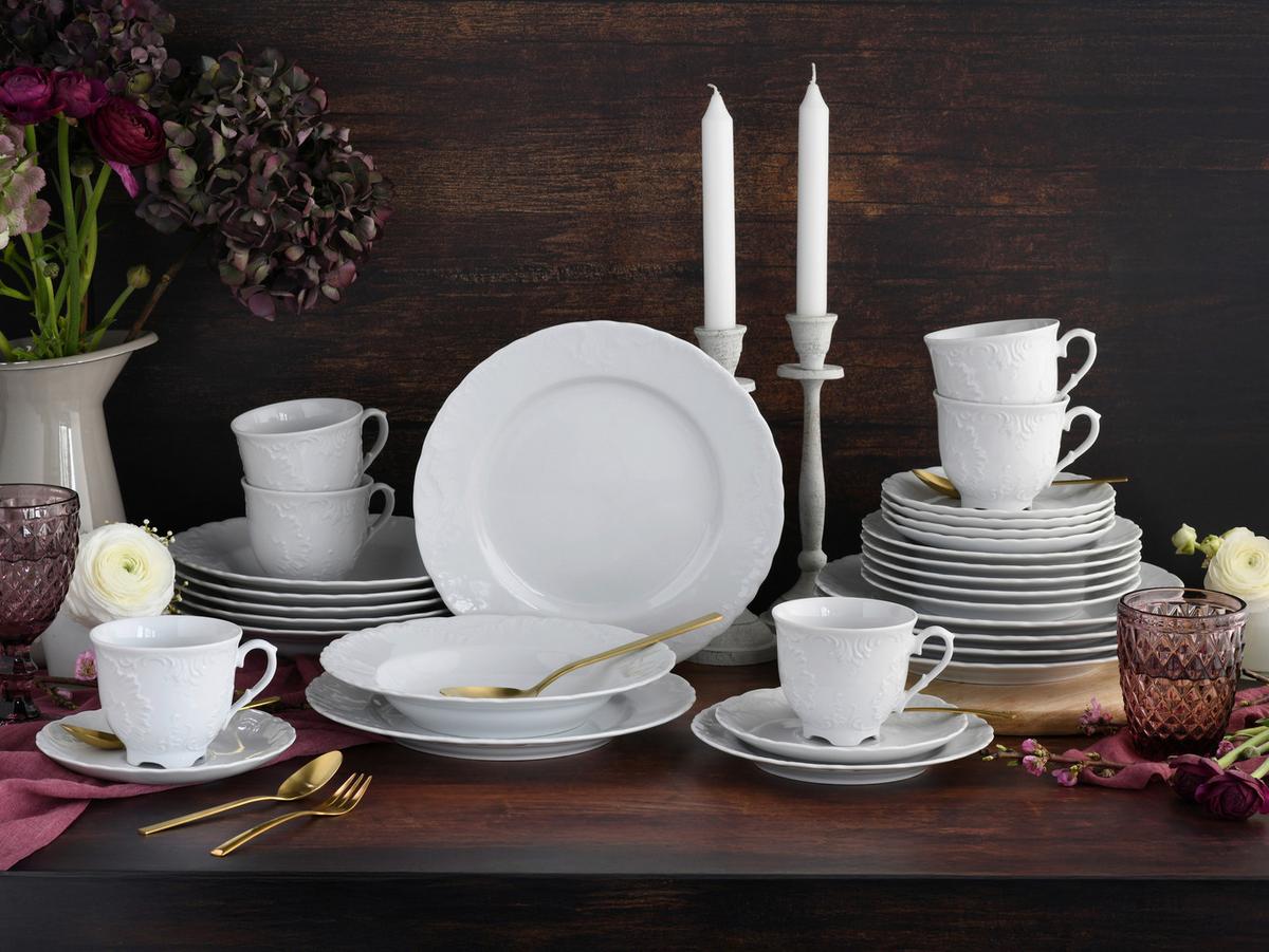 Kombiservice Rokoko Weiss Porzellan, 6 Pers., 30-teilig - Weiß, Basics, Keramik - Creatable