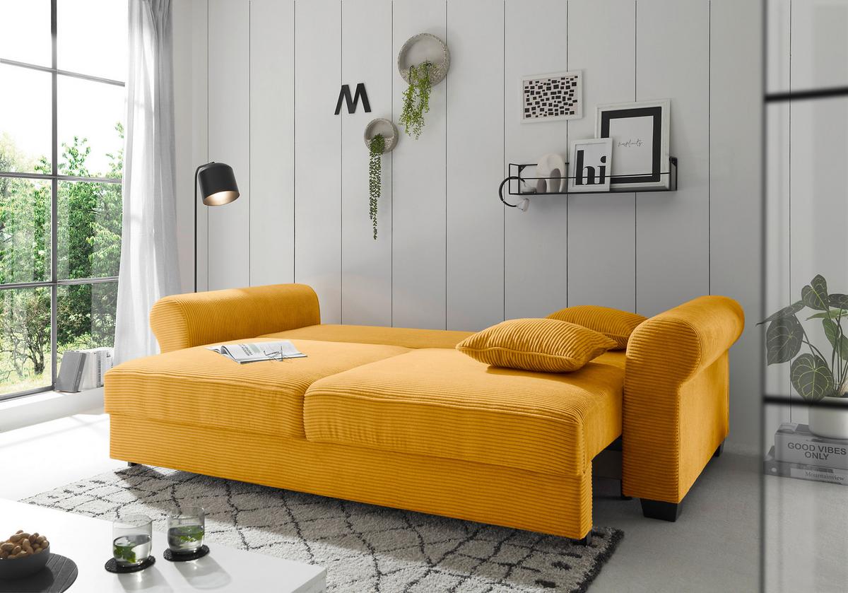 2-Sitzer-Sofa Mit Schlaffunktion Maureen B:247cm - Gelb/Schwarz, KONVENTIONELL, Textil (247/95/125cm) - Hom`in