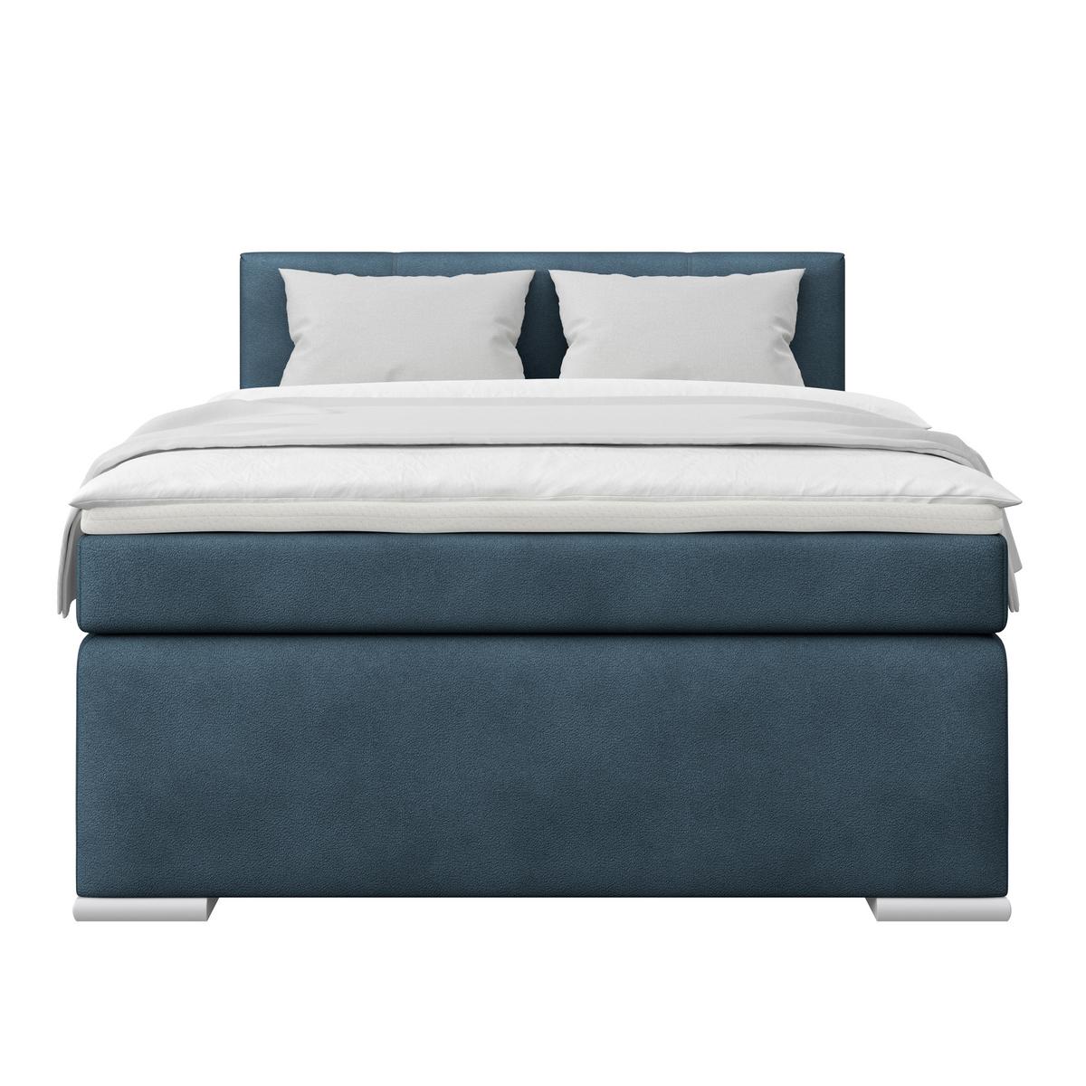 Boxspringbett Mira Boucle Dunkelblau,lf:140x200cm - Perlmutt/Dunkelblau, KONVENTIONELL, Holz/Textil (140/200cm)