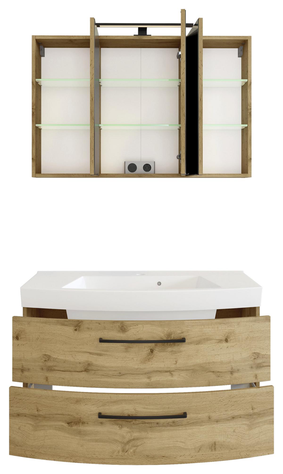 Badmöbel-set Manchester B: 100 Cm Eiche Wotan Dekor - Eichefarben/Weiß, MODERN, Keramik/Holzwerkstoff (100cm) - Held