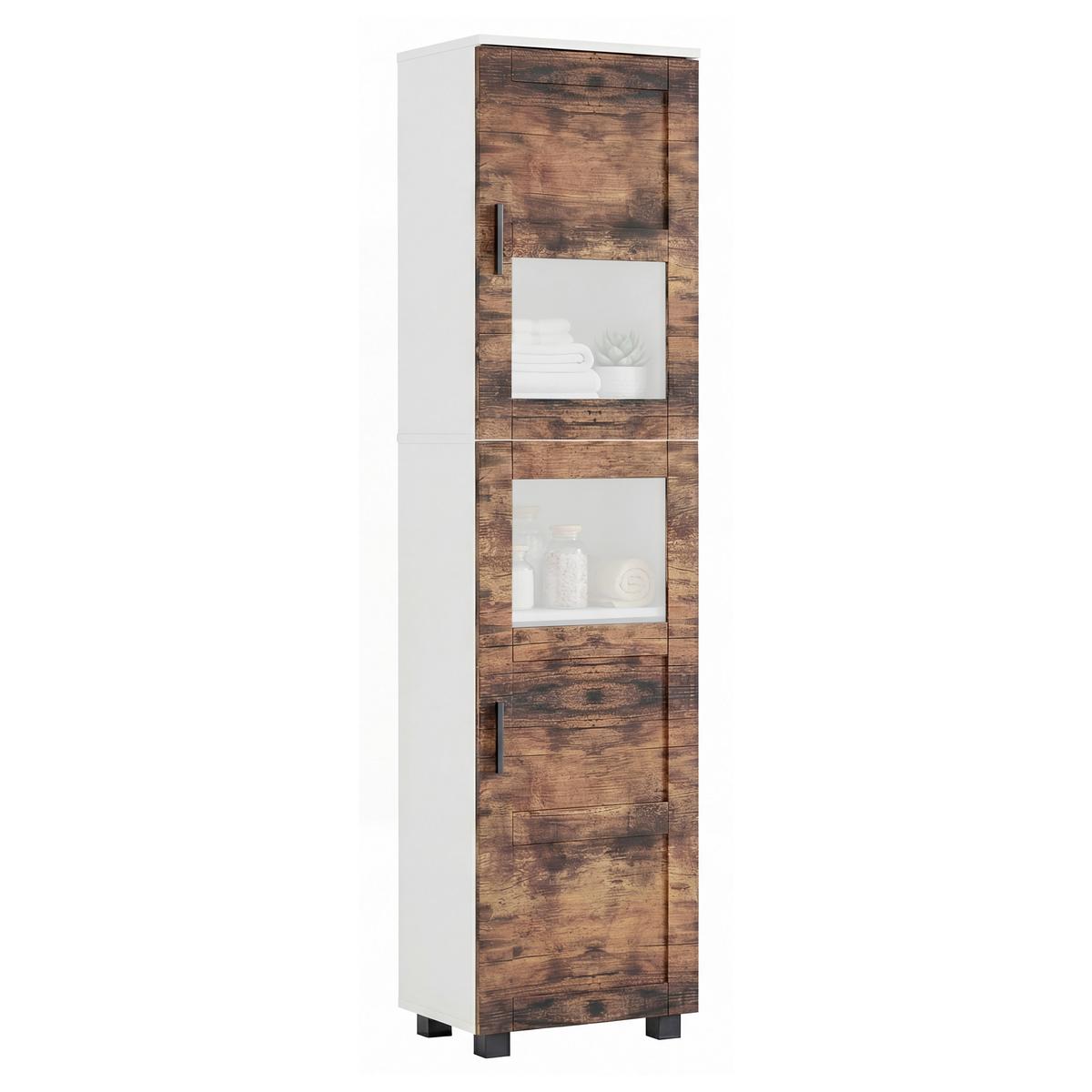 Hochschrank Nilari Weiß/Eichefarben B: 38cm - Eichefarben/Weiß, Trend, Glas/Holzwerkstoff (38/165/28cm) - MID.YOU
