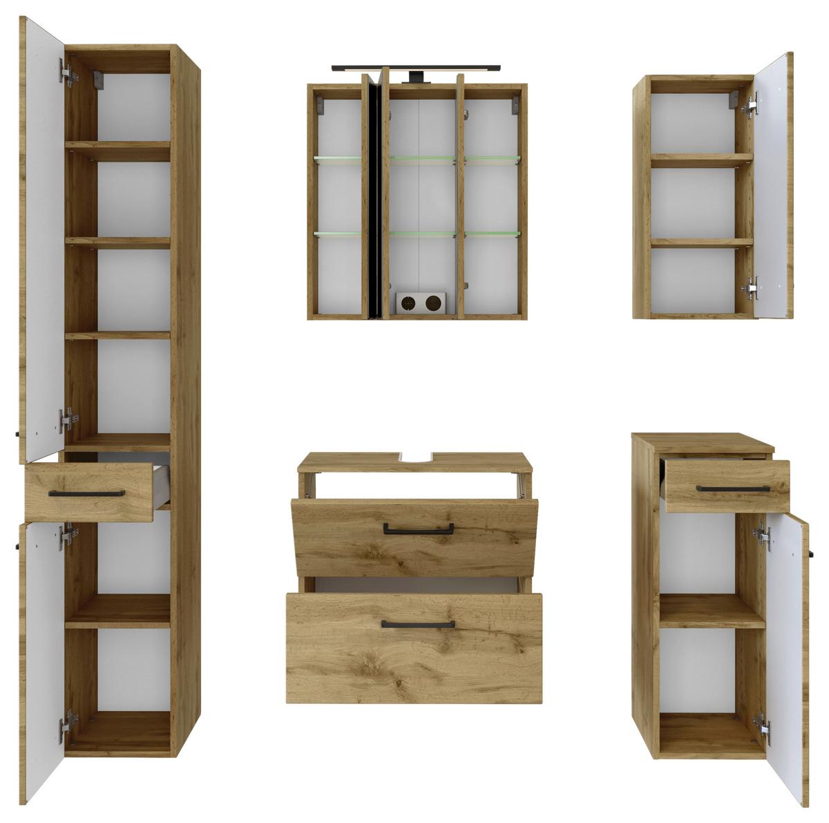 Badmöbel-set 5-tlg. Manchester B: 120 Cm Eiche Wotan Dekor - Eichefarben, MODERN, Holzwerkstoff (120cm) - Held