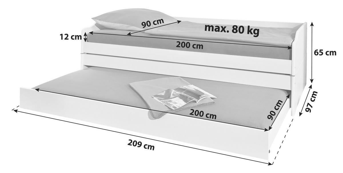 Kihúzható Ágy Lotar - natúr színű, Konventionell, fa (90/200cm) - MID.YOU