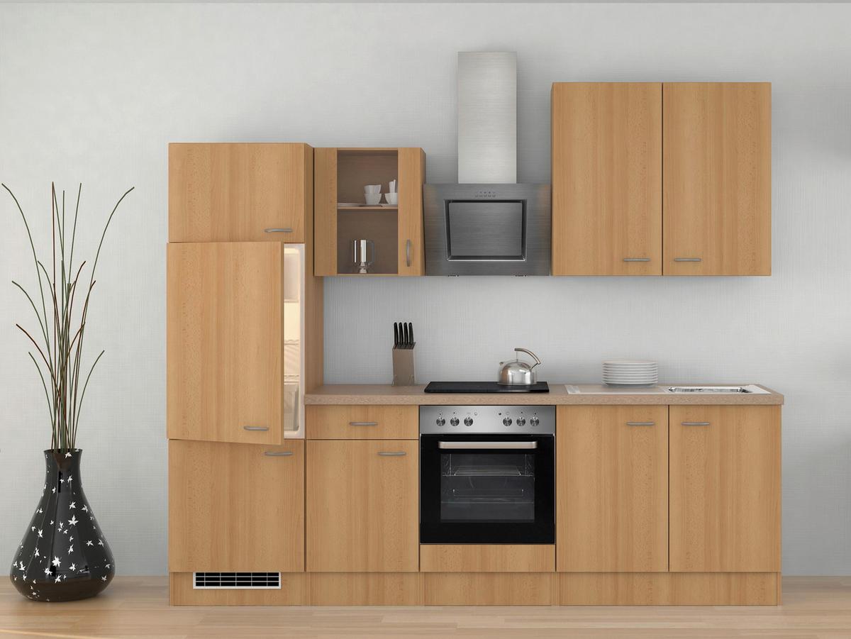 Küchenzeile Nano M. Geräten 270 Cm Creme/buche Dekor - Beige/Buchefarben, MODERN, Glas/Holzwerkstoff (270cm) - FlexWell