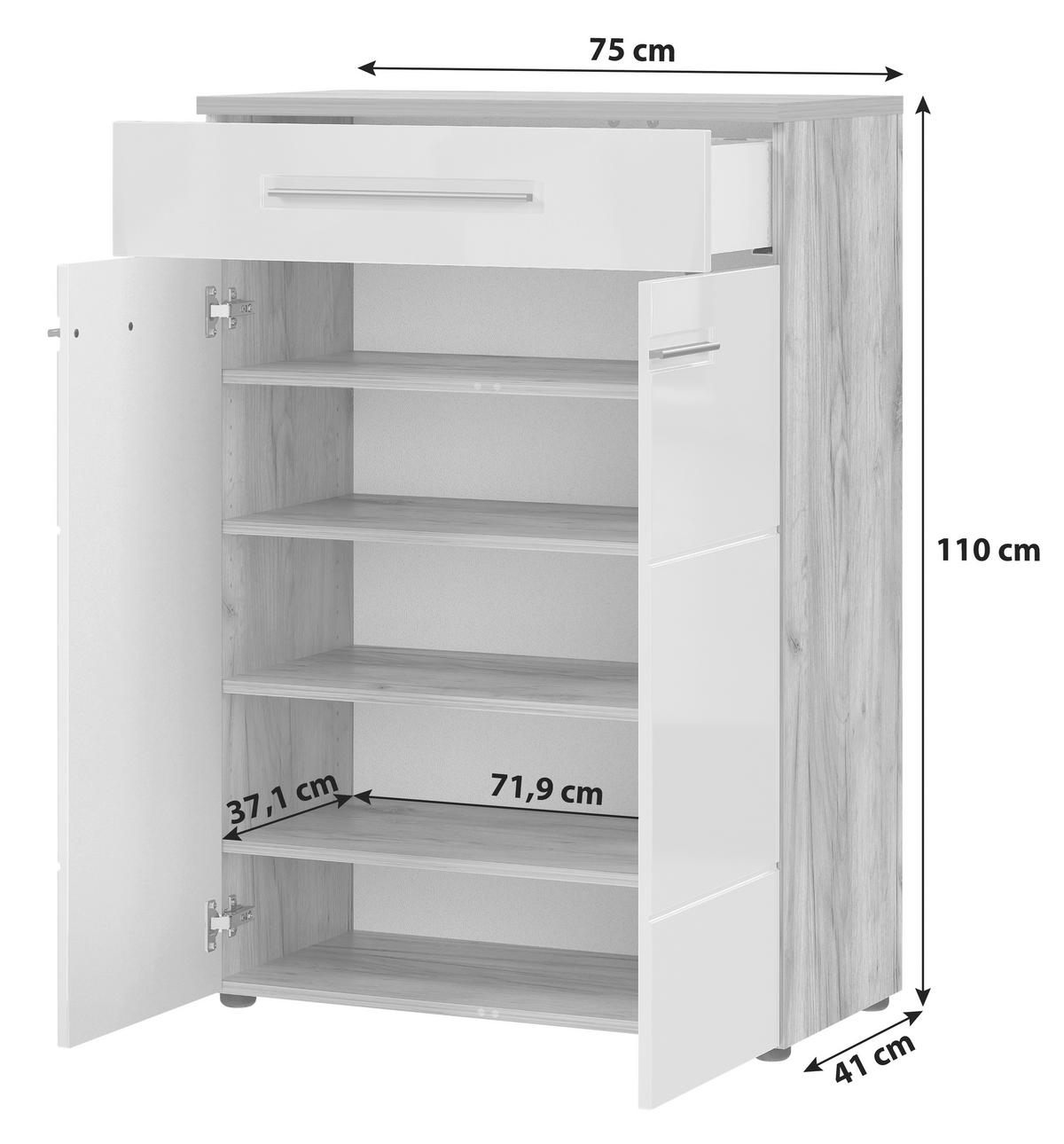 Schuhschrank Aledo Weiß B: 75 cm - Eichefarben/Weiß, MODERN, Holzwerkstoff (75/110/41cm) - Germania