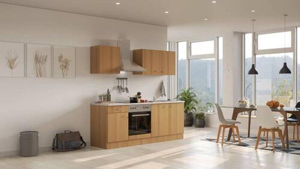 Küchenblock Nano Buchefarben/beige B: 210 Cm - Beige/Buchefarben, MODERN, Holzwerkstoff (210cm) - FlexWell