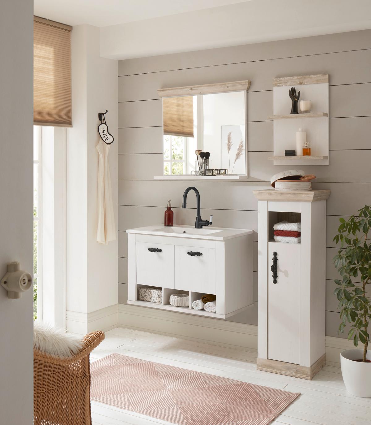 Badezimmer Florenz Pinienfarben B: 143cm - Weiß/Pinienfarben, Design, Naturmaterialien/Holzwerkstoff (143/200/46cm) - MID.YOU