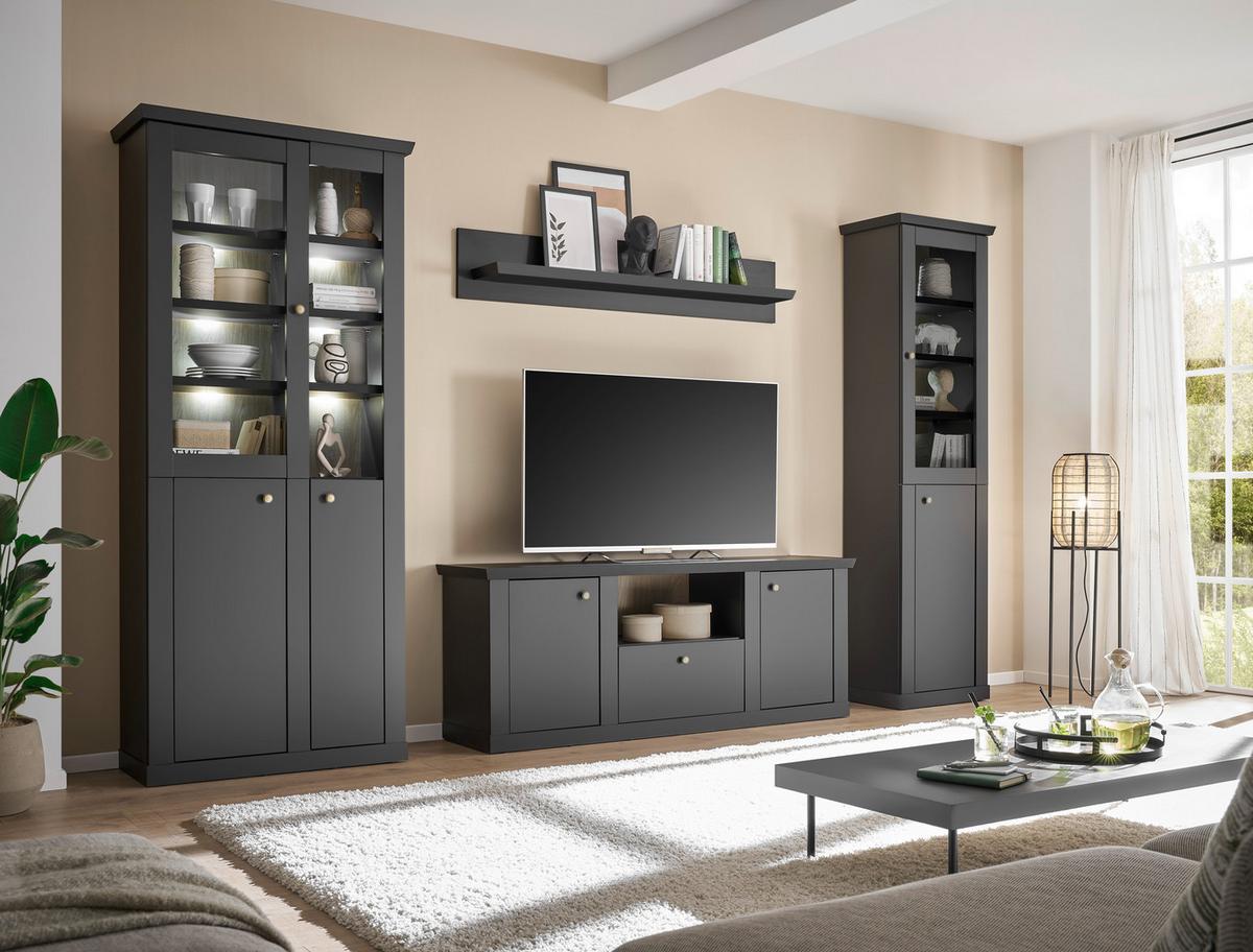 Vitrine Lincoln Schwarz/Eichefarben B: 55cm - Eichefarben/Schwarz, Design, Holzwerkstoff (55/200/39cm) - MID.YOU