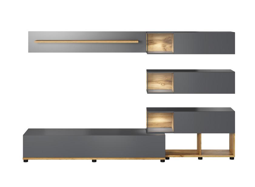 Wohnwand Modern 5 Tlg. Silk Wotaneiche Dekor/Anthrazit - Eichefarben/Anthrazit, MODERN, Glas/Holzwerkstoff (240/150/40cm) - Livetastic