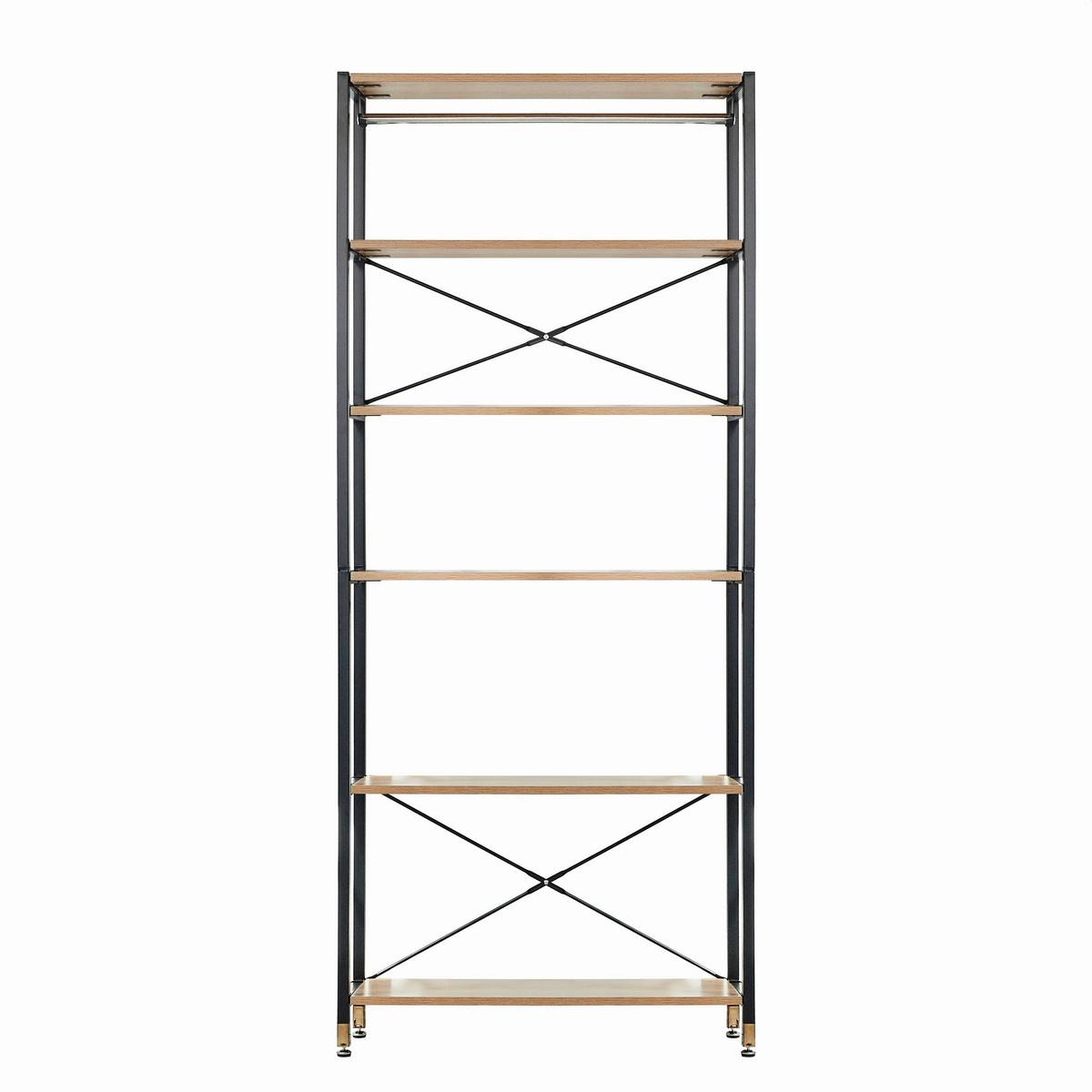 Leiterregal Naturfarben/Schwarz B: 85 cm - Schwarz/Naturfarben, Design, Holzwerkstoff/Metall (85/210/30cm) - Livetastic