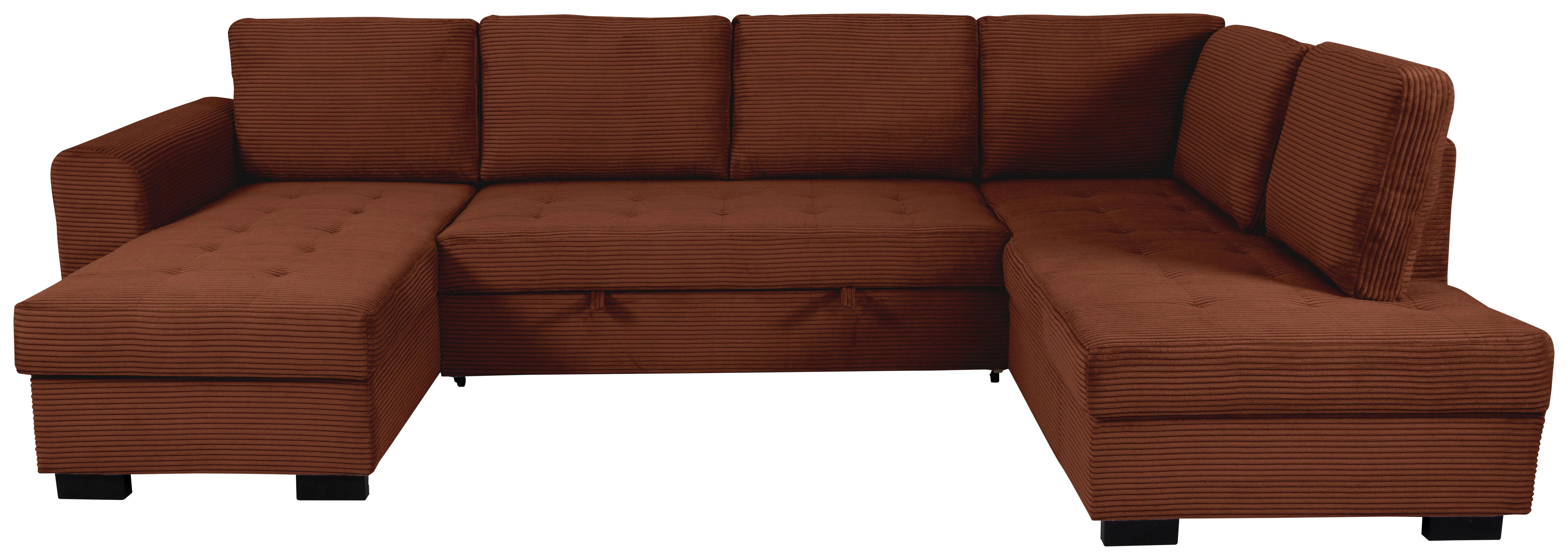 Souprava U MALTE, pravá, červenohnědý manšestr - černá/červenohnědá, Moderní, textil/plast (155/305/178cm) - Based