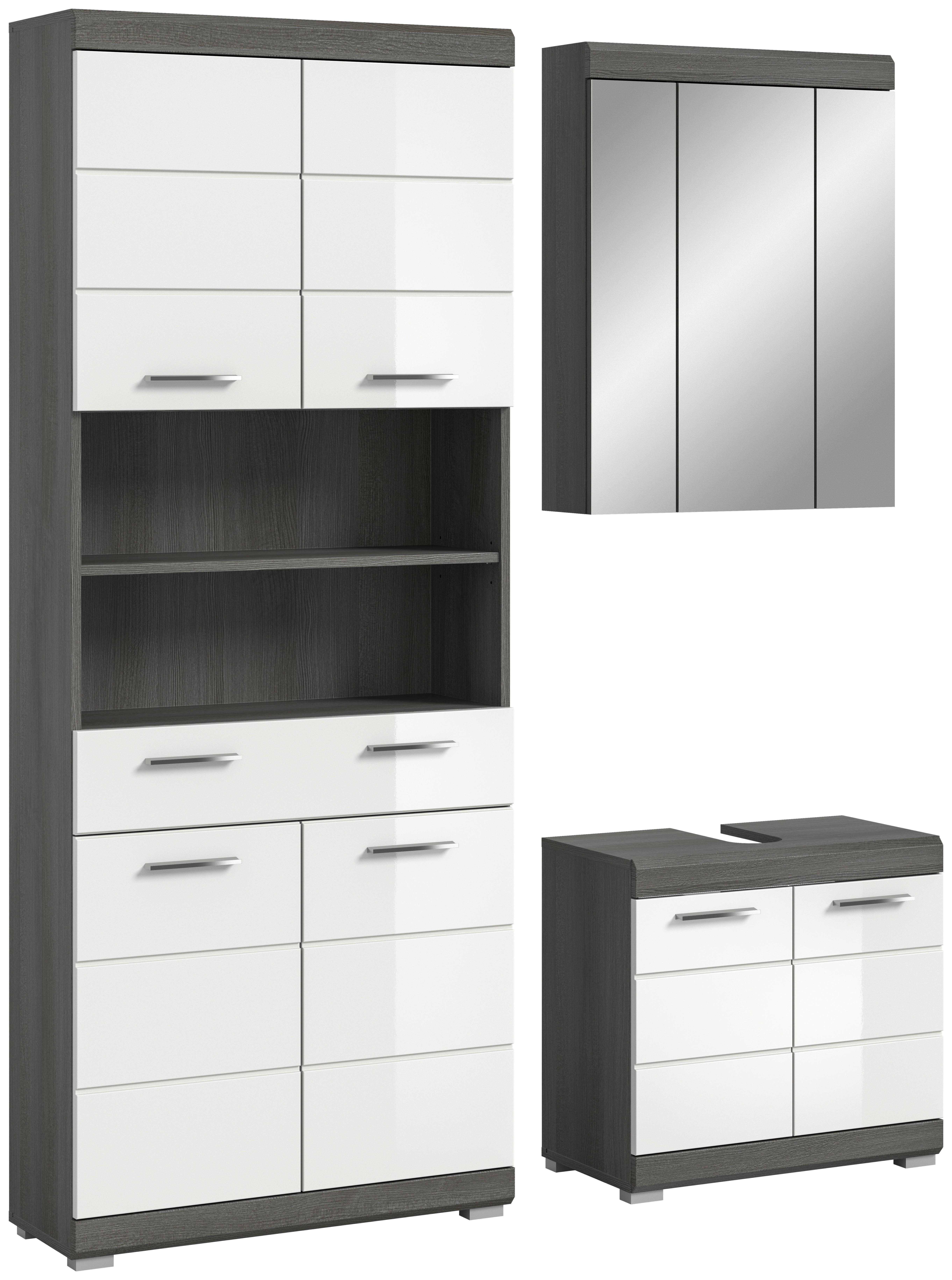 Badezimmer Scout Weiß B: 134 cm - Weiß Hochglanz/Silberfarben, MODERN, Holzwerkstoff (134cm) - MID.YOU
