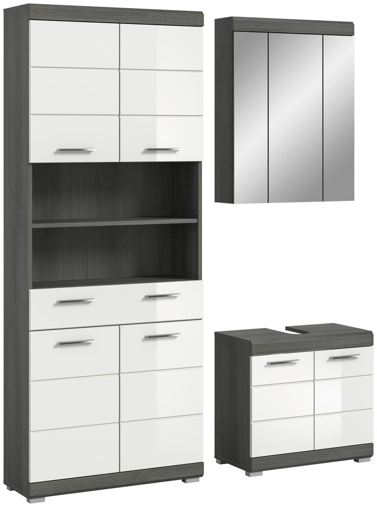 Badezimmer Scout Weiß B: 134 cm - Weiß Hochglanz/Silberfarben, MODERN, Holzwerkstoff (134cm) - MID.YOU