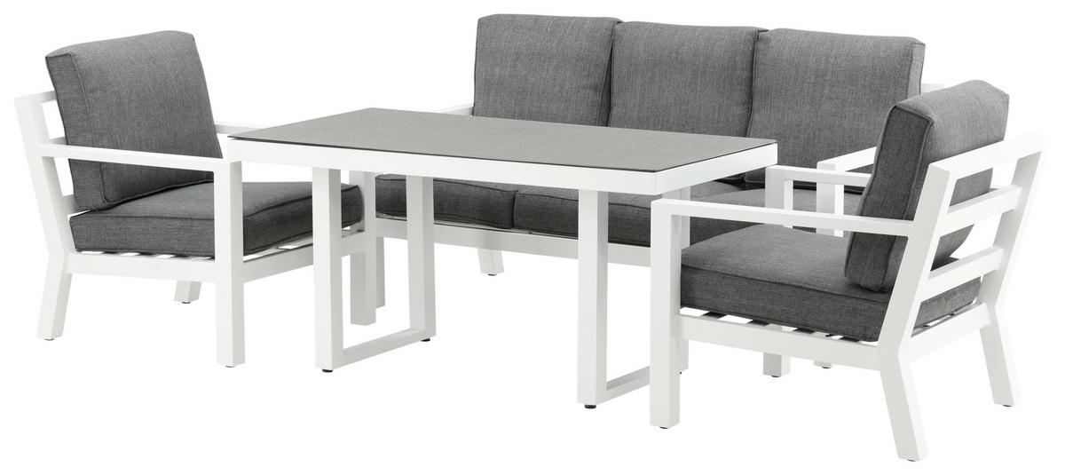 Loungegarnitur 4-tlg Barcelona Metall Mit Kissen - Weiß/Grau, Basics, Textil/Metall - Gardenson
