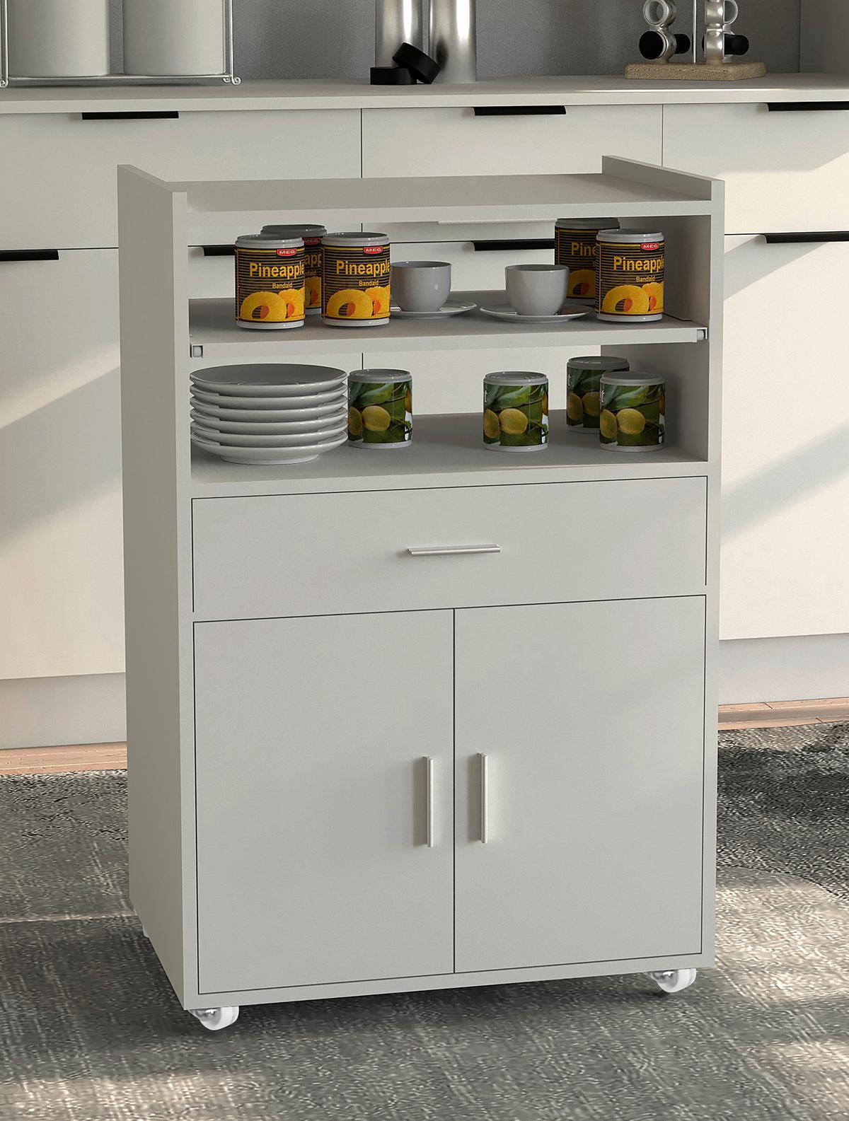 Servierwagen Kiola Weiß B: 59 cm - Weiß, Basics, Holzwerkstoff/Kunststoff (59/92/40cm) - MID.YOU