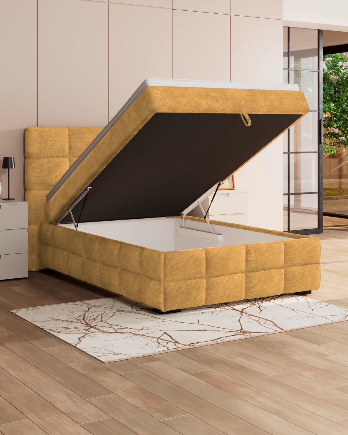 Čalúnená posteľ VEGA 140x200 cm, zlatá - čierna/zlatá, Trend, drevo/textil (140/200cm)