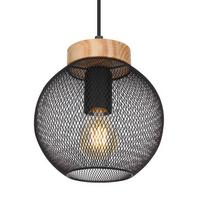 Hängeleuchte H: 120 Cm 1-Flammig - Schwarz/Braun, Basics, Holz/Metall (20/120cm) - Globo