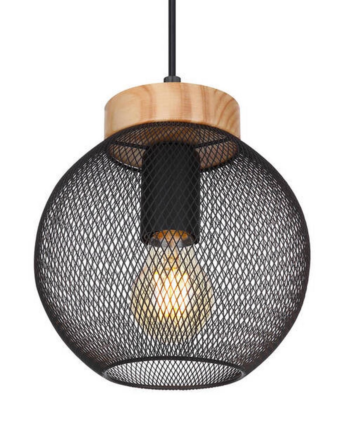 Hängeleuchte H: 120 Cm 1-Flammig - Schwarz/Braun, Basics, Holz/Metall (20/120cm) - Globo