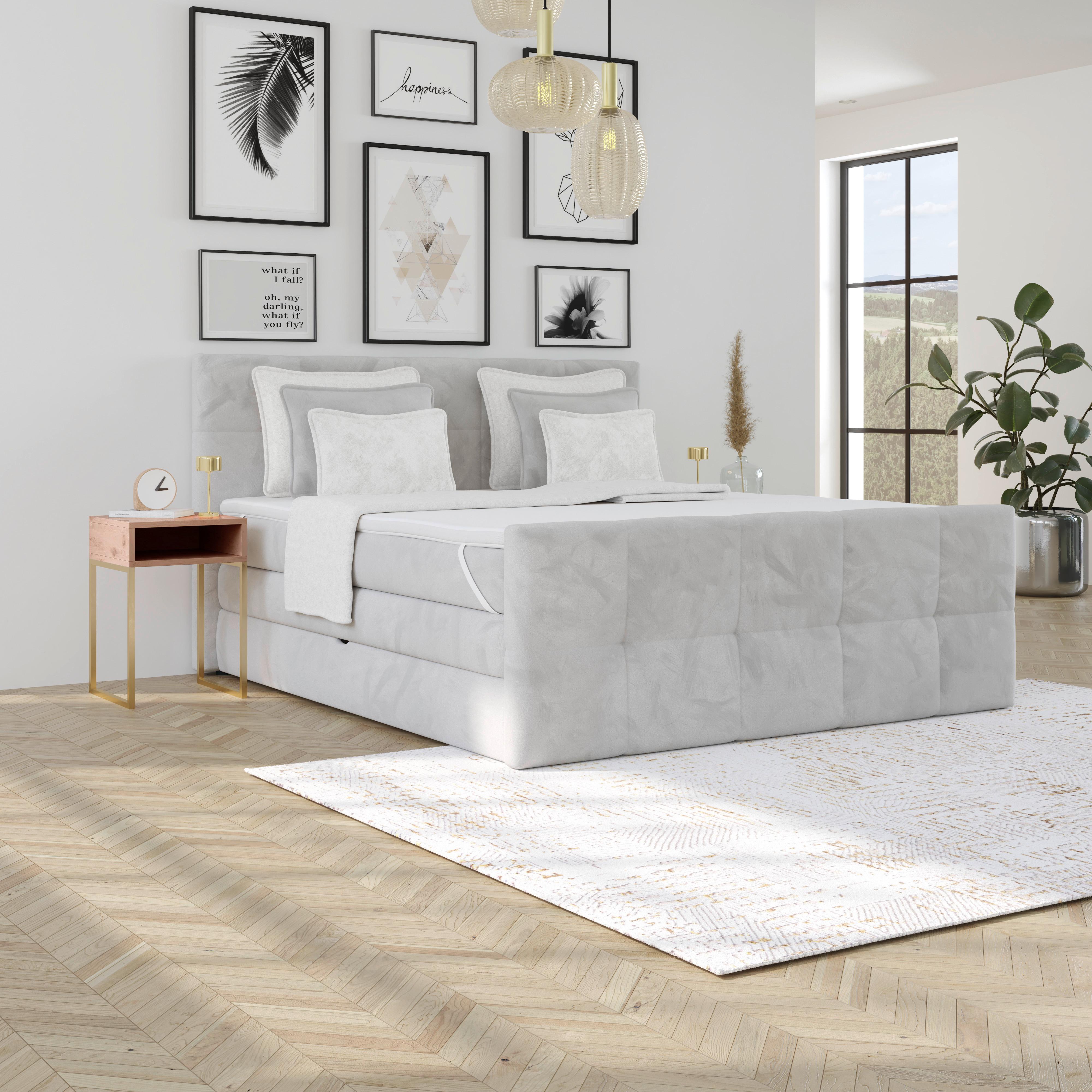 Boxspringbett mit Topper und Bettkasten 160x200 cm Medino - Hellgrau, KONVENTIONELL, Holz/Holzwerkstoff (160/200cm) - Luca Bessoni
