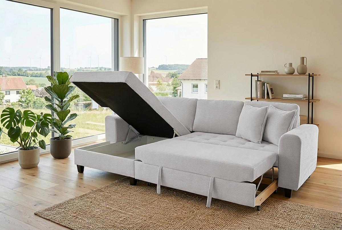 Ecksofa Moritz Beigebraun S: ca. 155x265 cm - Taupe, Trend, Textil (155/265cm)
