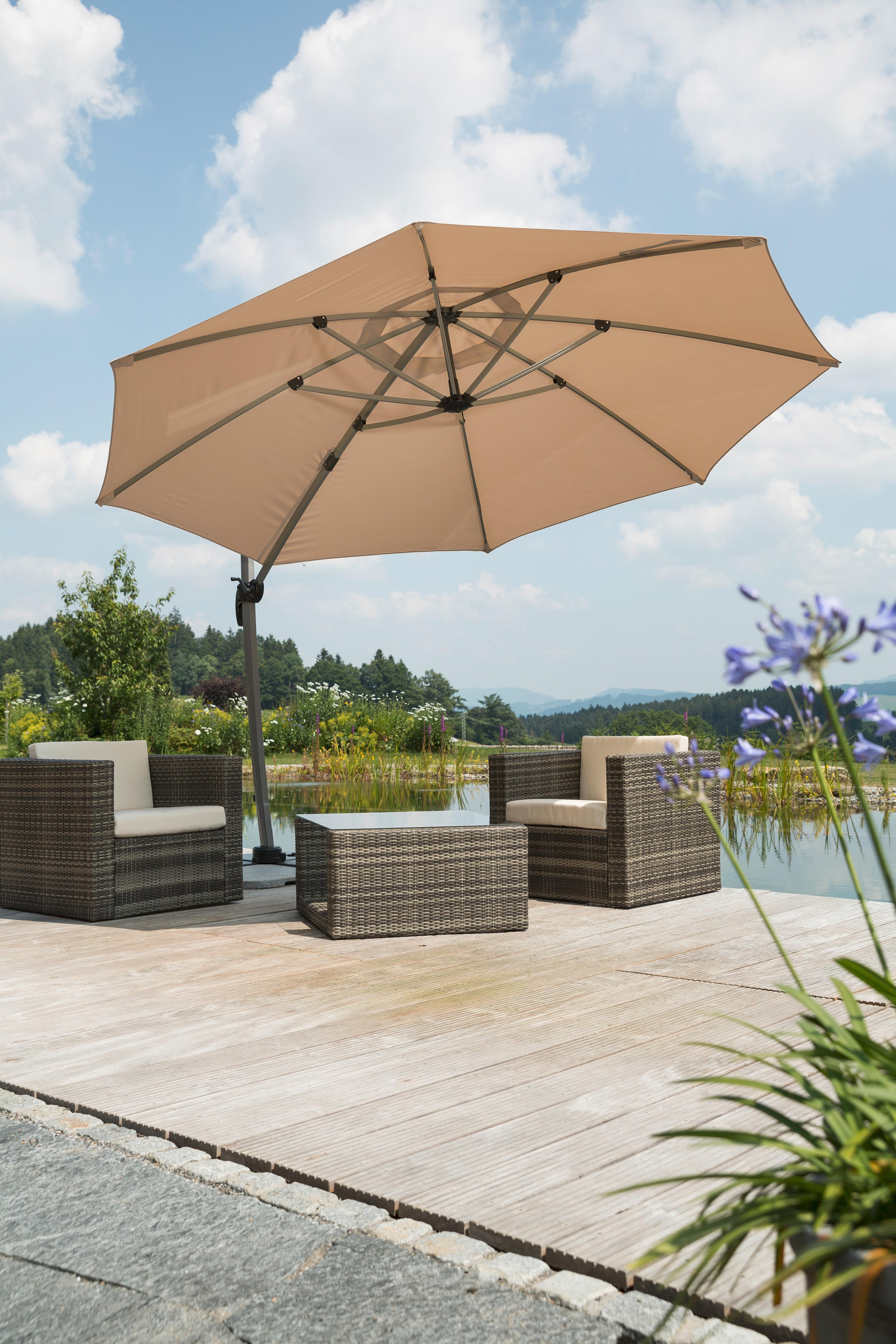 Ampelschirm Rhodos Rondo BxHxT: 374x269x350cm Sandfarbden - Sandfarben/Grau, Basics, Textil/Metall (374/269/350cm) - Schneider