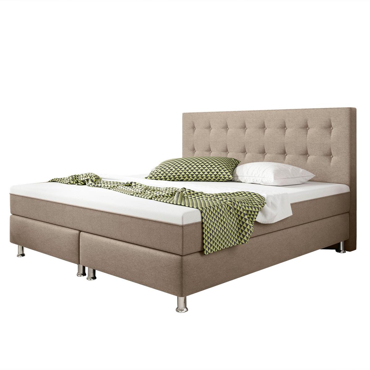Boxspringbett 180x200 cm Köln Plus - Silberfarben/Cappuccino, KONVENTIONELL, Textil (180/115/210cm) - MID.YOU