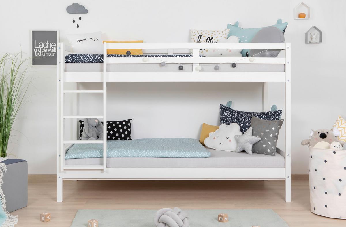 Etagenbett Rene Weiß Kiefer Massiv 90 Cm M. Leiter - Weiß, MODERN, Holz (90/200cm) - MID.YOU