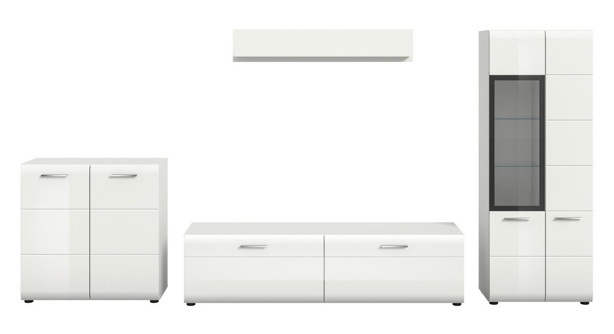 Sideboard Ice Weiß/weiß Hochglanz B: 315 Cm - Weiß Hochglanz/Schwarz, Design, Holzwerkstoff (315/160/41cm) - Livetastic