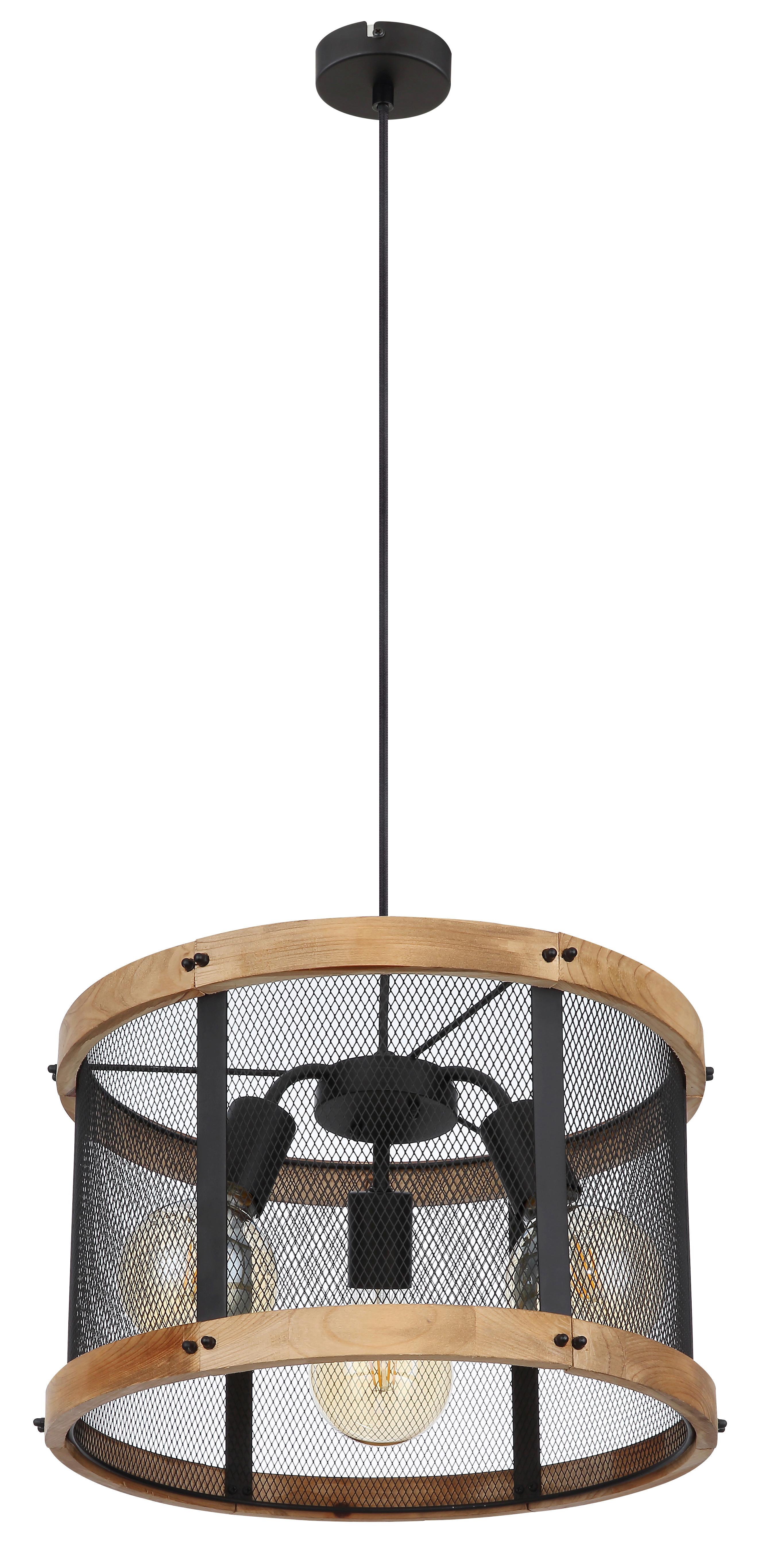 Hängeleuchte H: 120 cm 3-Flammig - Dunkelbraun/Schwarz, Natur, Holz/Metall (40/120cm) - Globo