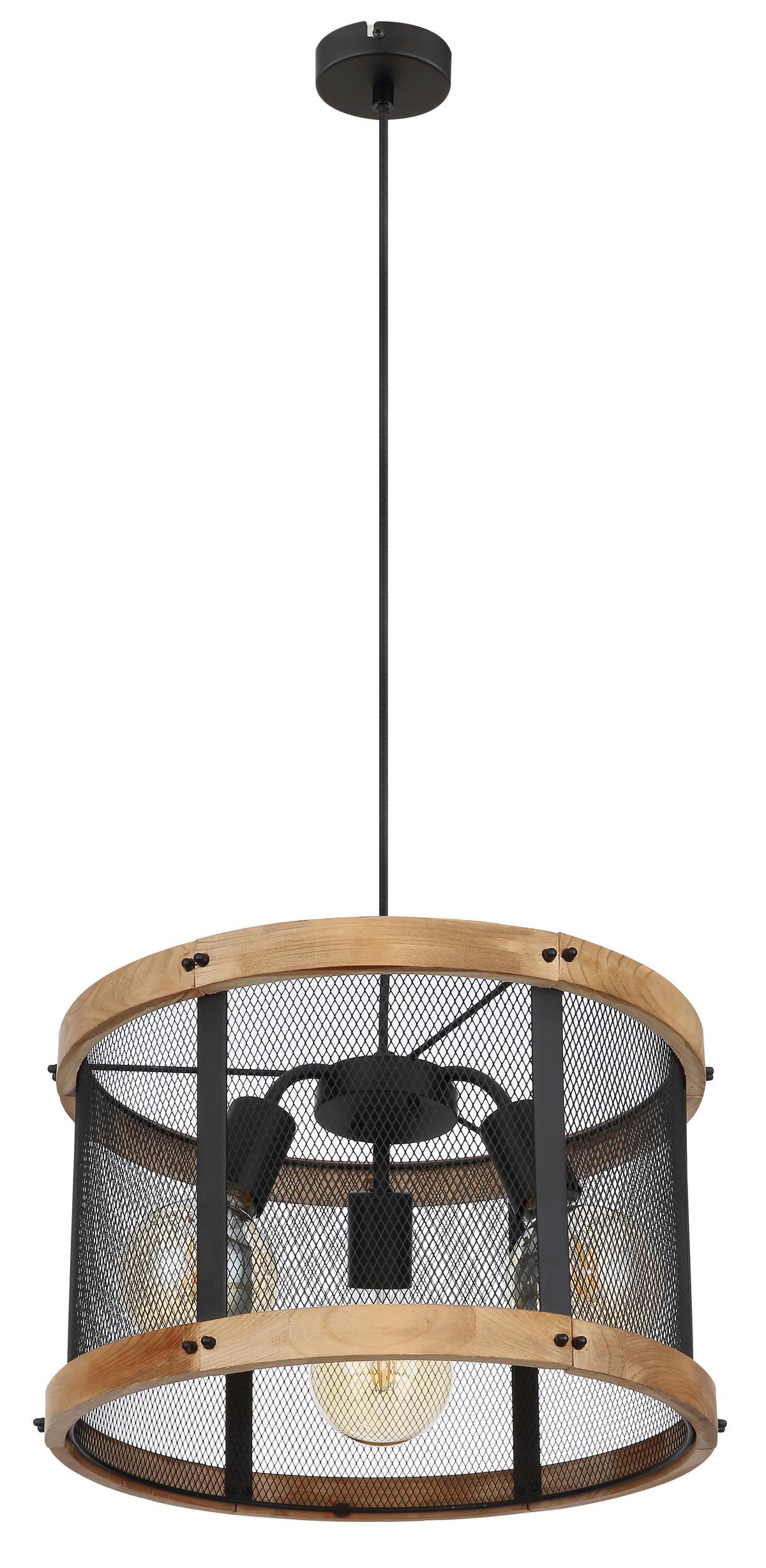 Hängeleuchte H: 120 cm 3-Flammig - Dunkelbraun/Schwarz, Natur, Holz/Metall (40/120cm) - Globo