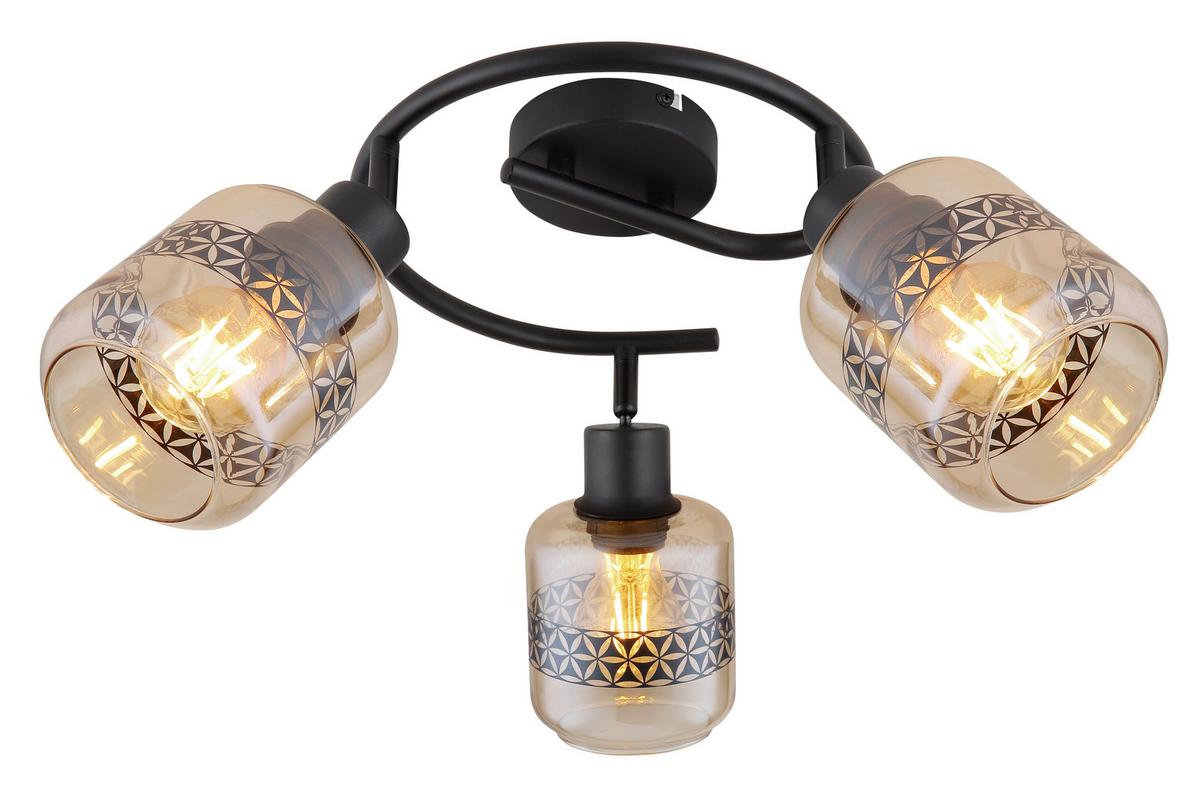 Strahler 3-Flammig verstellbar Ø 25 cm - Schwarz, Design, Glas/Metall (25/25cm) - Globo