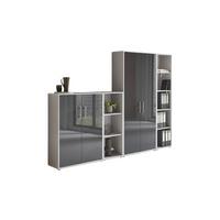 Office Edition B: 257 cm Grau/Anthrazit - Anthrazit Hochglanz/Grau, MODERN, Holzwerkstoff (257/186/33cm) - MID.YOU