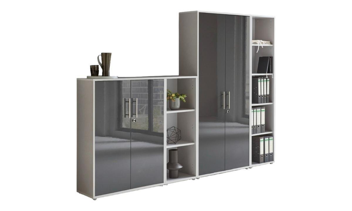 Office Edition B: 257 cm Grau/Anthrazit - Anthrazit Hochglanz/Grau, MODERN, Holzwerkstoff (257/186/33cm) - MID.YOU